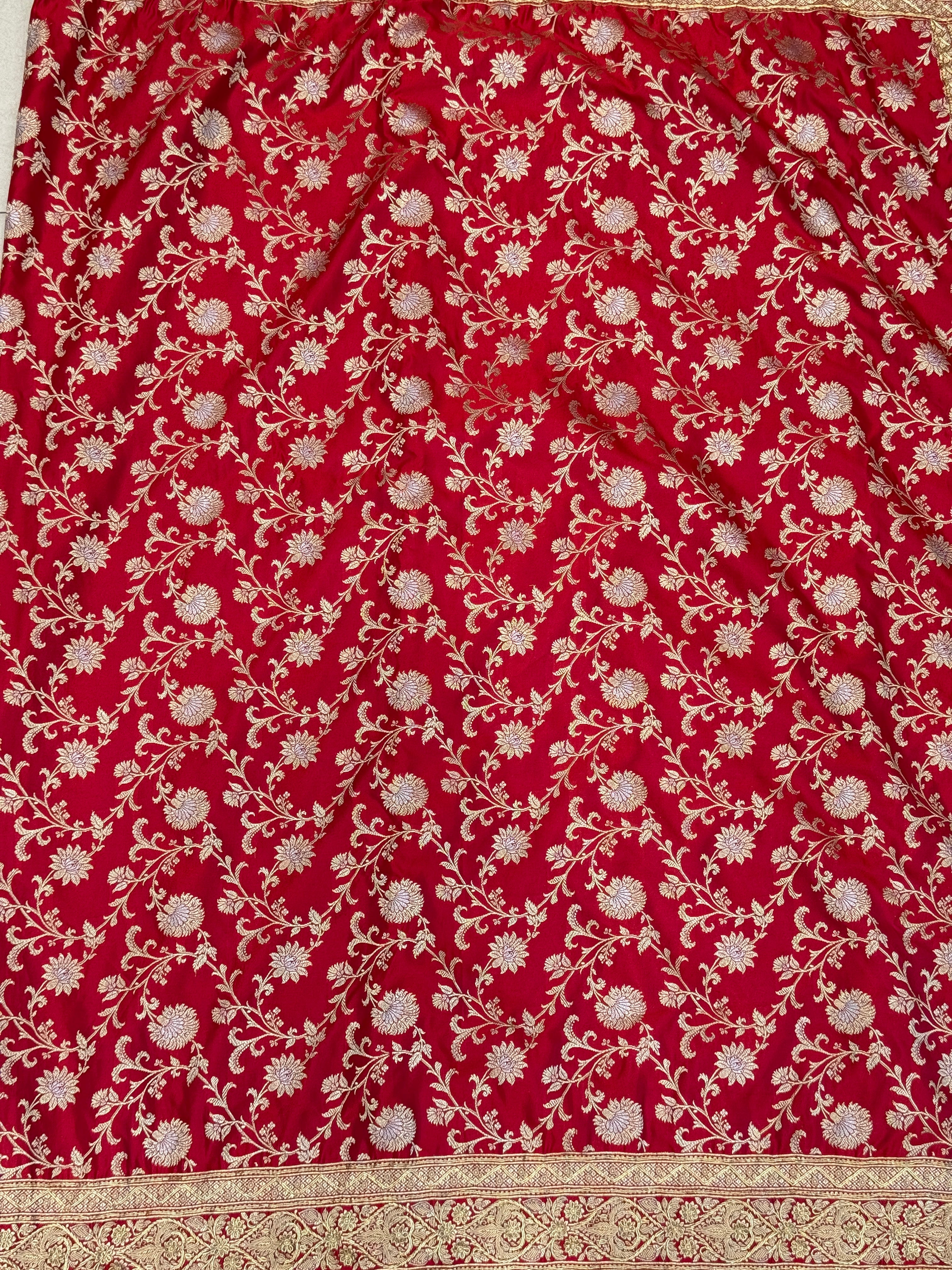 Red Banarasi Silk Small Jaal Zardosi Saree