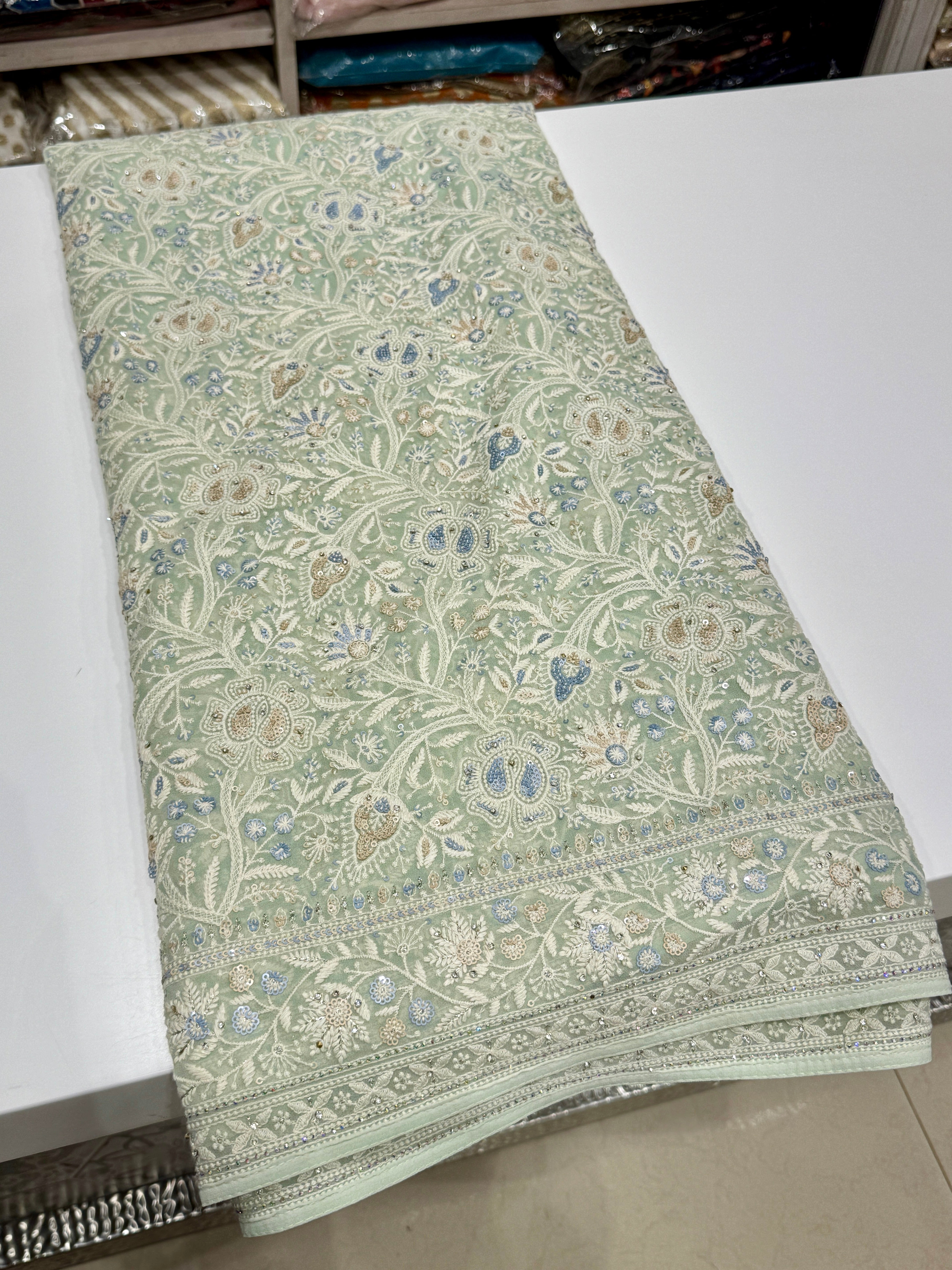 Pista Green Chikankari Saree