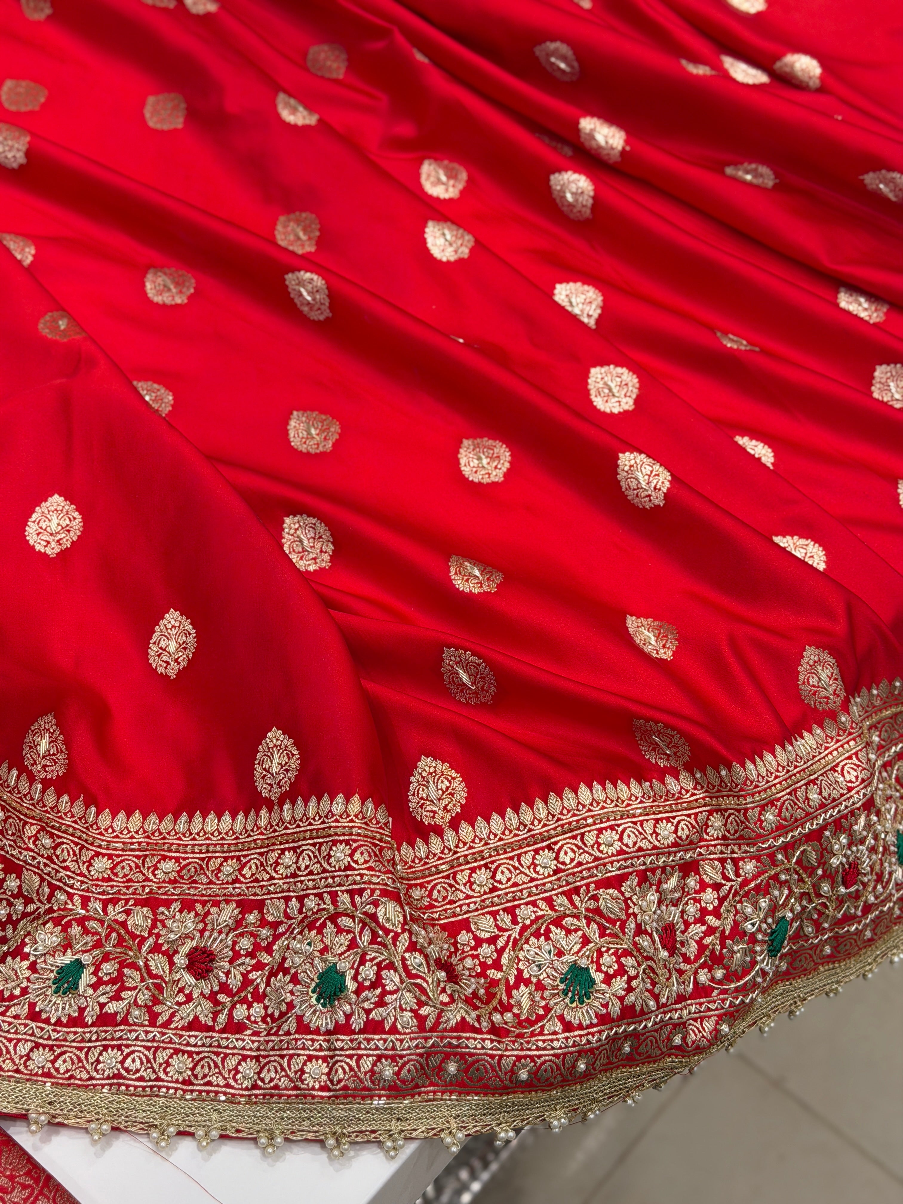 Red Banarasi Buttas Resham Zardosi Hand Embroidery Saree
