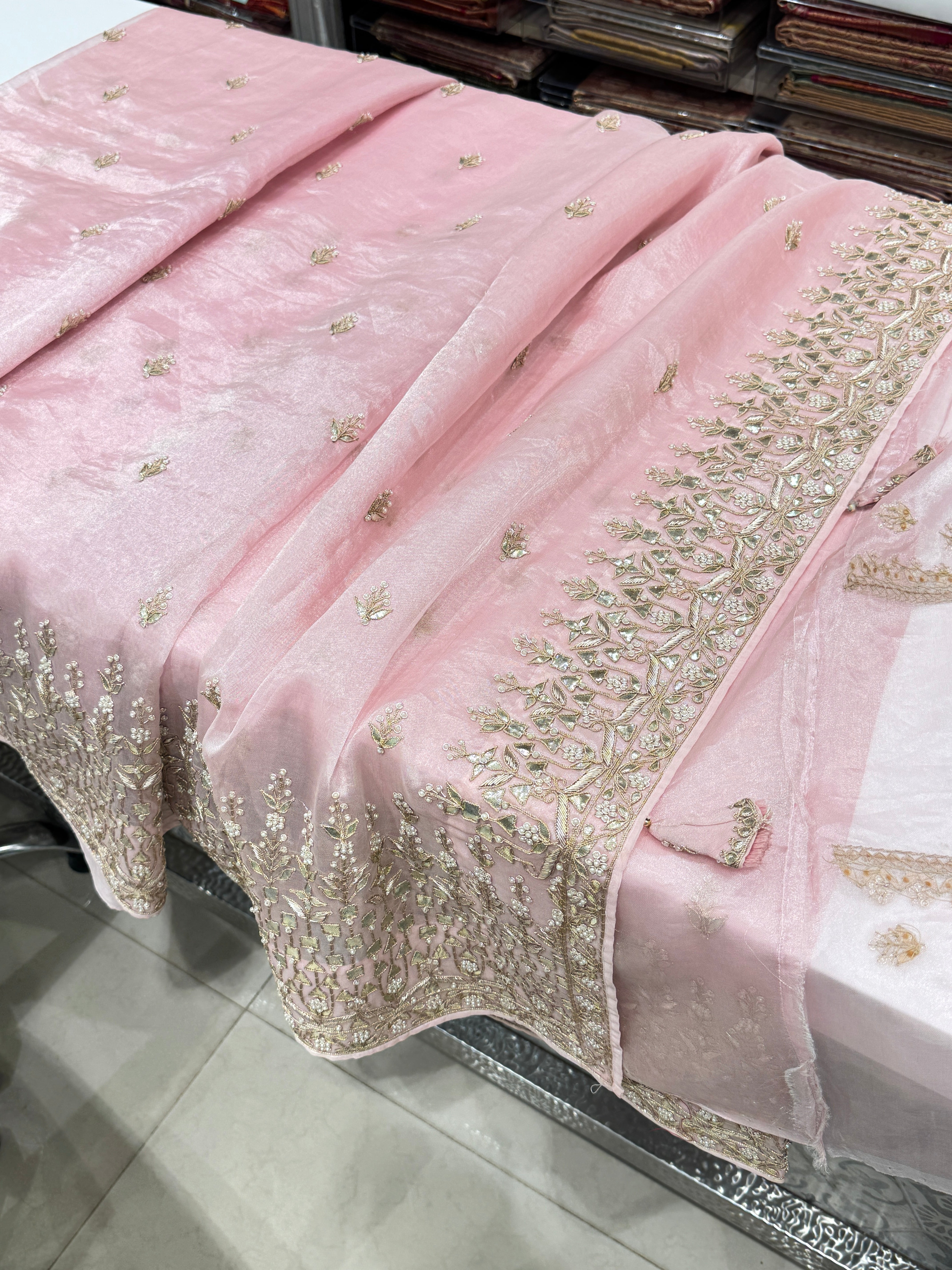 Pink Tissue Handloom Gotapatti Saree