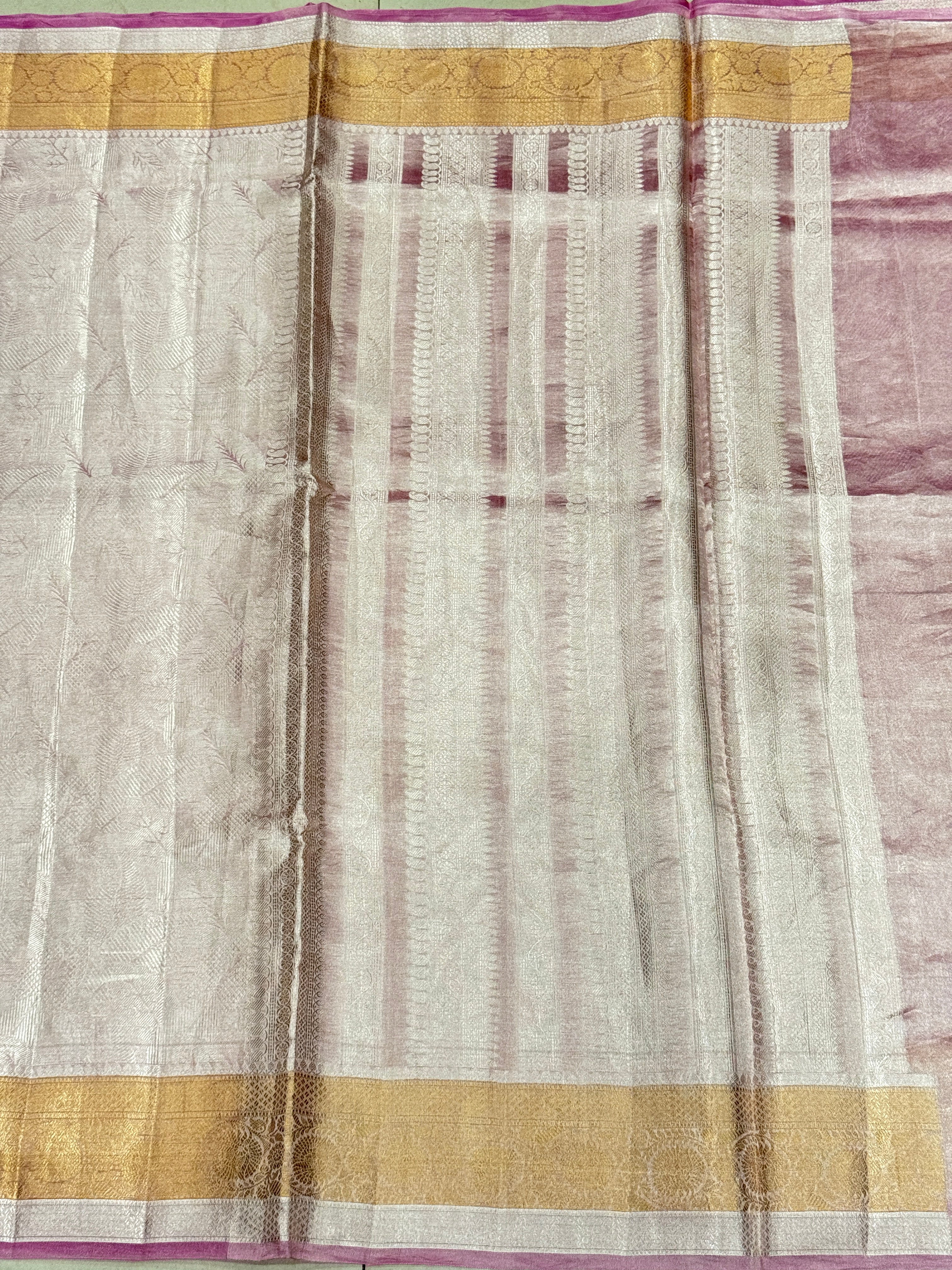 Floral Pink Double Tissue Contemporary Banarasi Saree