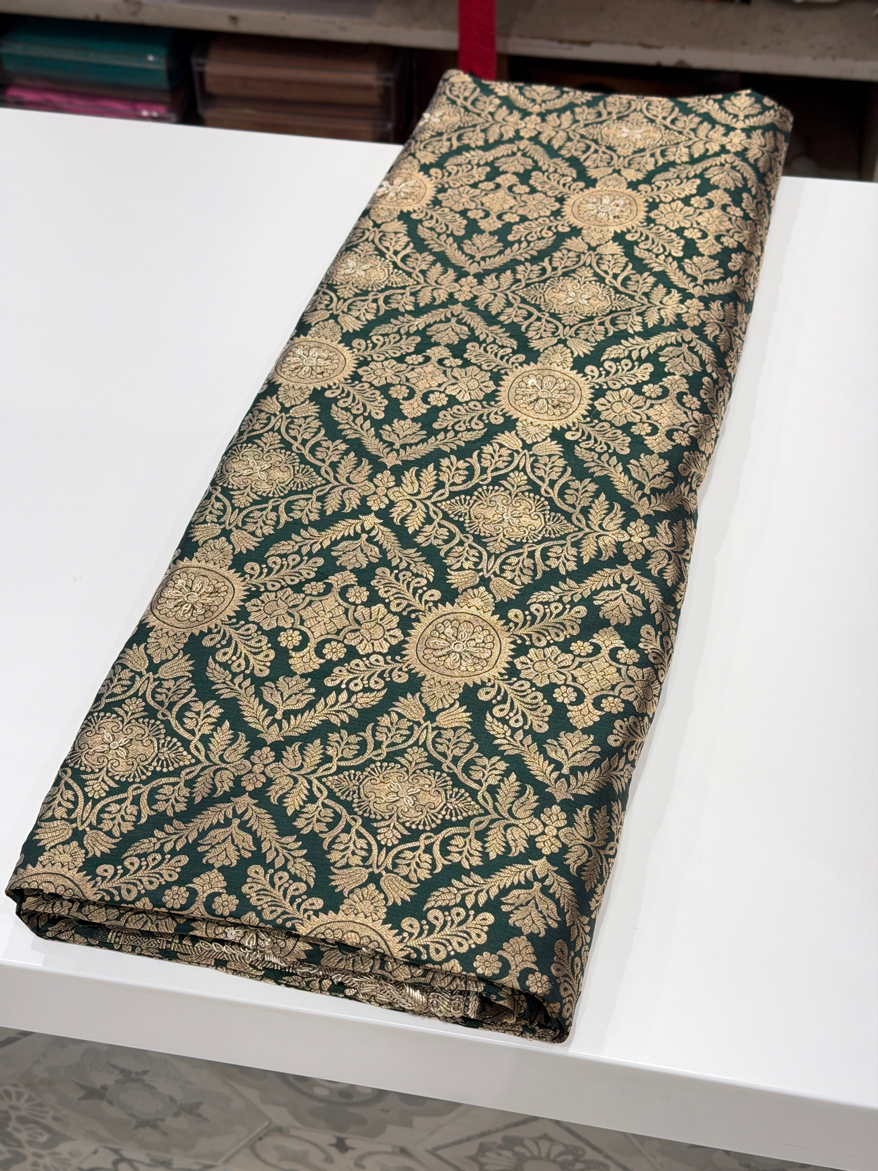 Bottle Green Handloom Banarasi Pure Katan Doli Zardosi Embroidery Saree