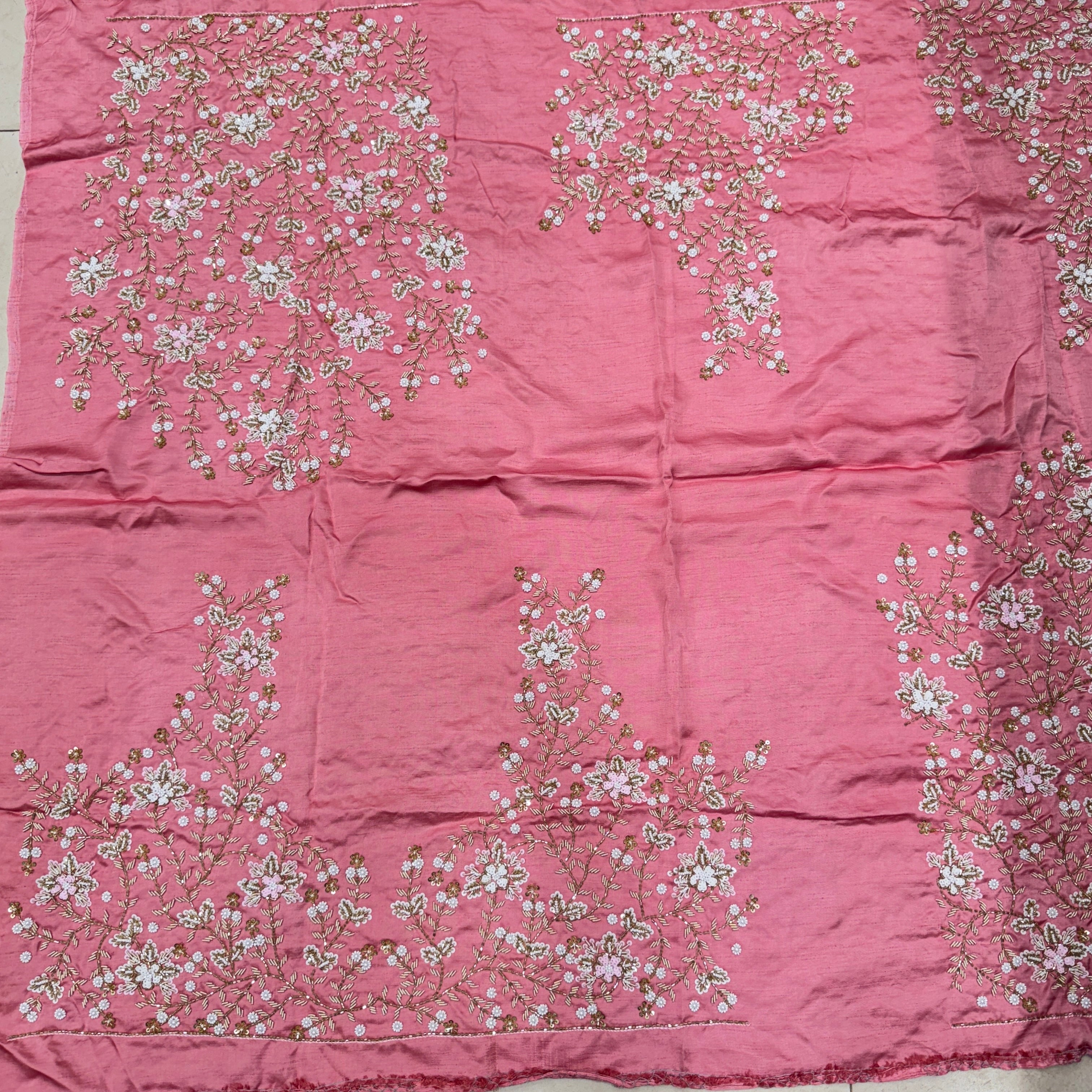 Pink Satin Hand Embroidery Zardosi Sequin Blouse Piece