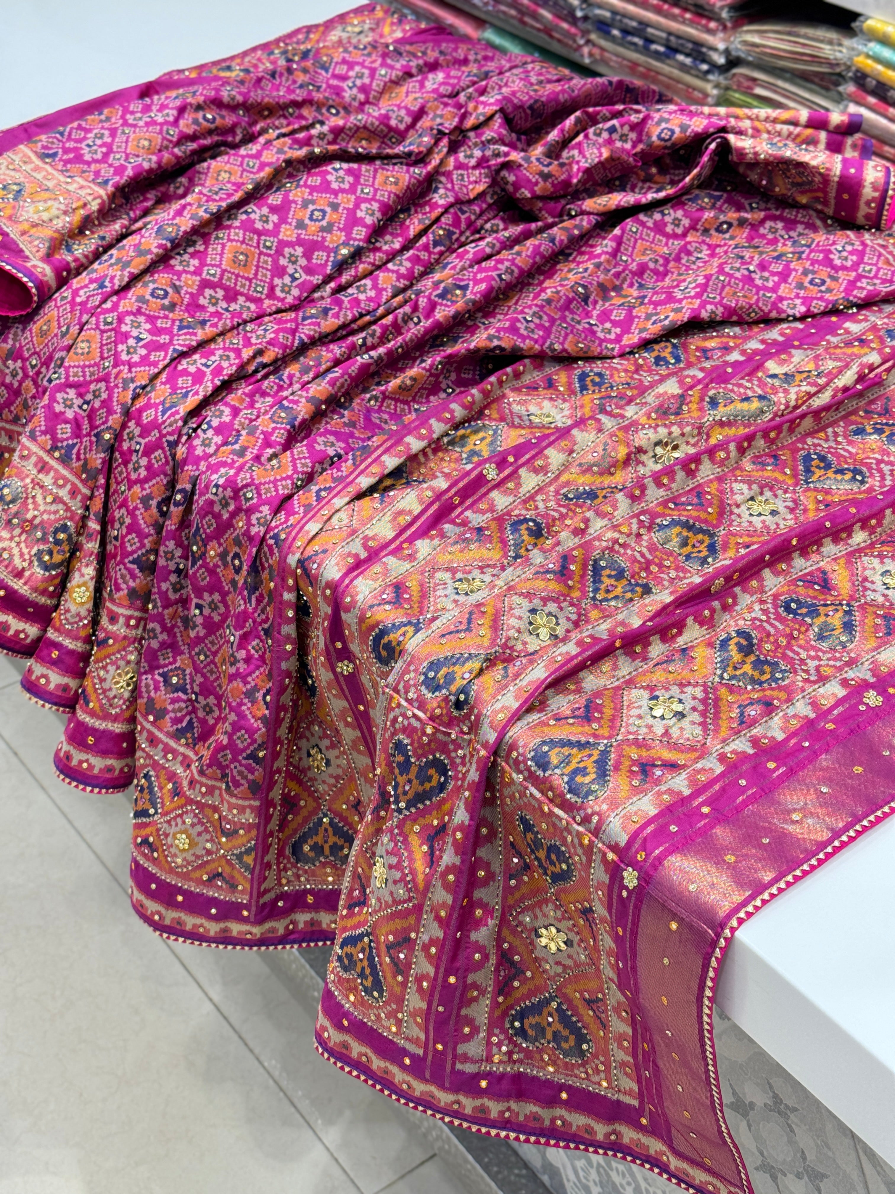 Violet Patola Kutchi Embroidery Saree