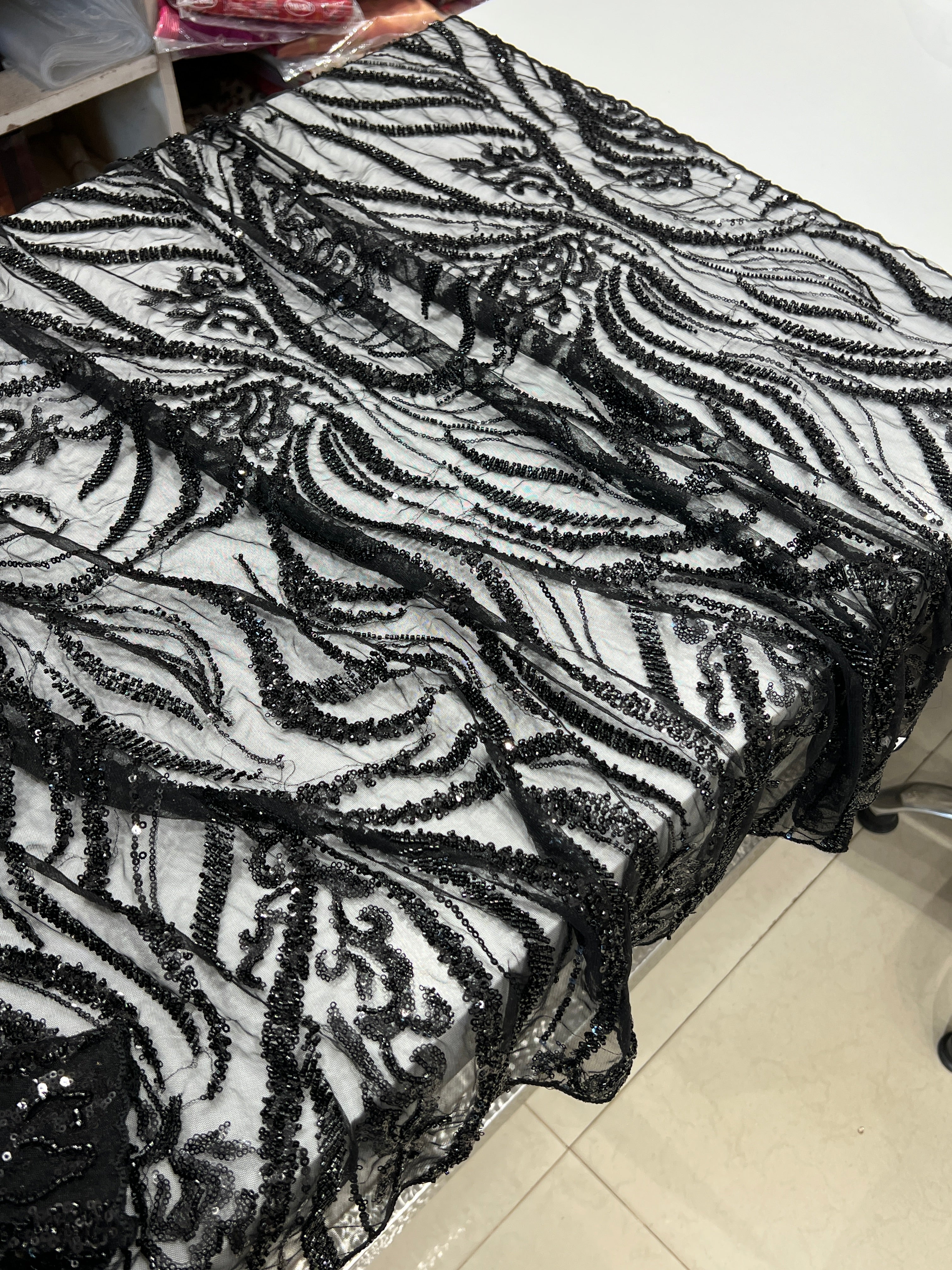 Black Soft Net Moti Sequin Embroidery Saree