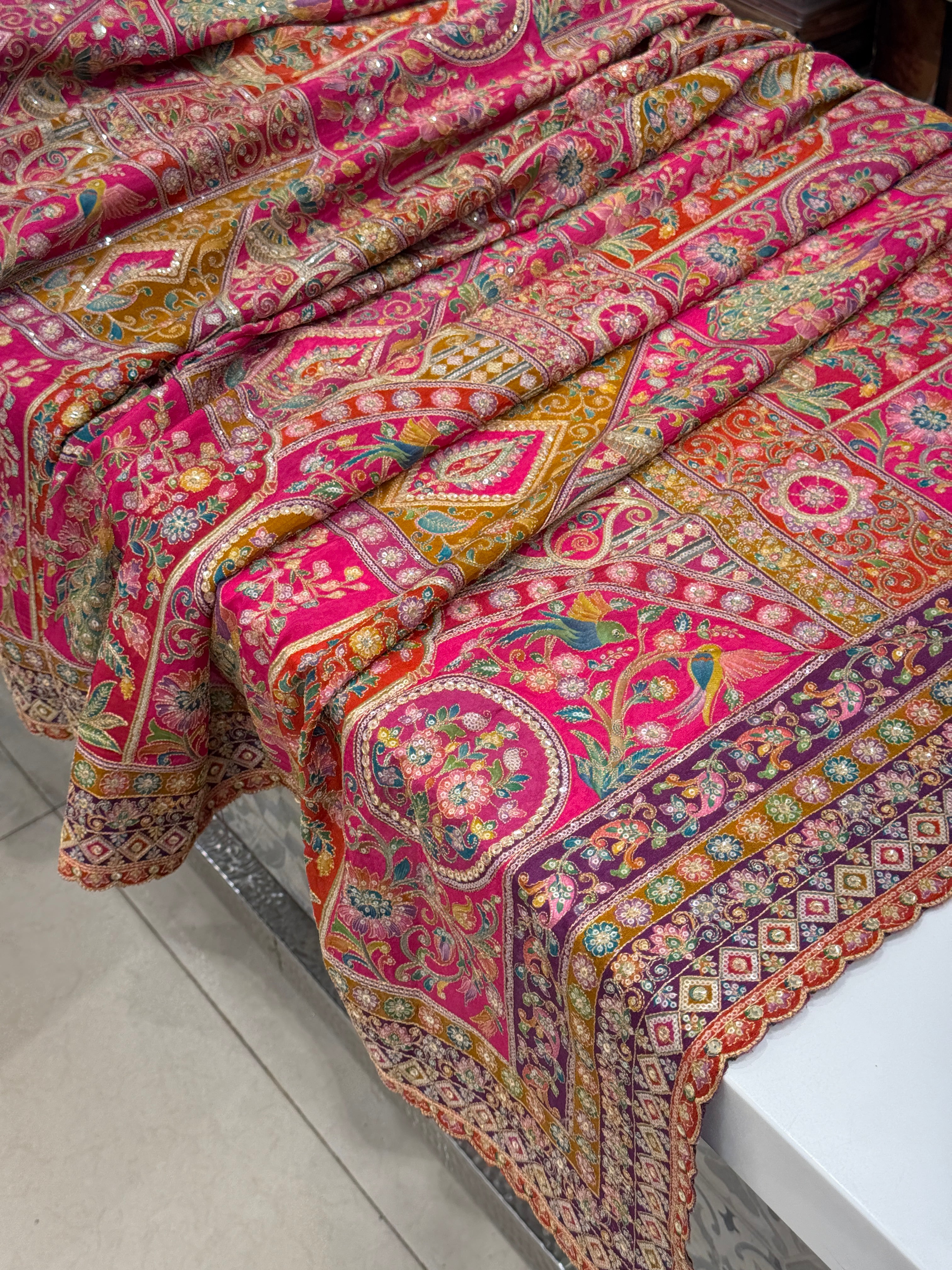 Rani Meenakari Crepe Banarasi Pita Embroidery Saree