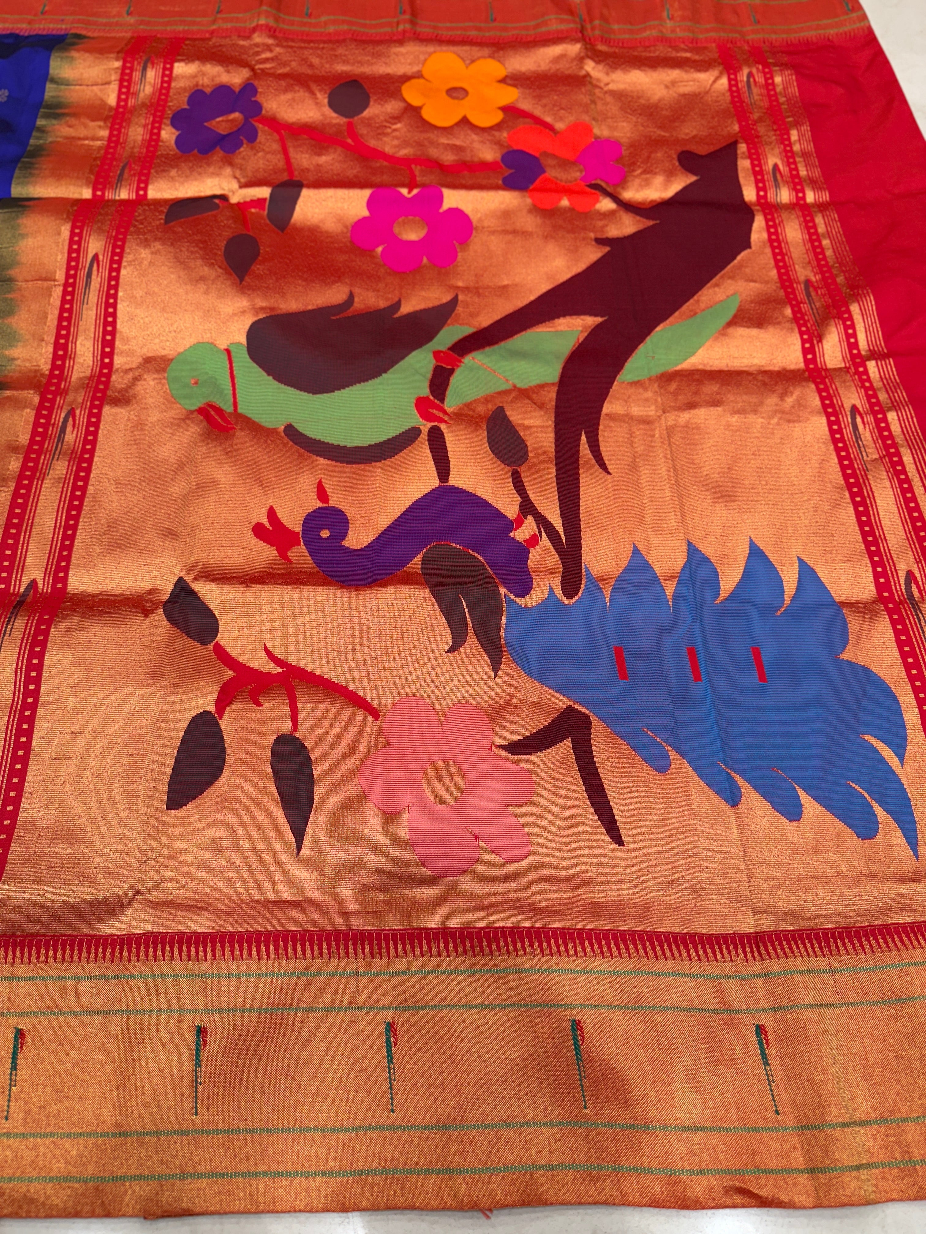Blue Muniya Pure Silk Handloom Paithani Saree