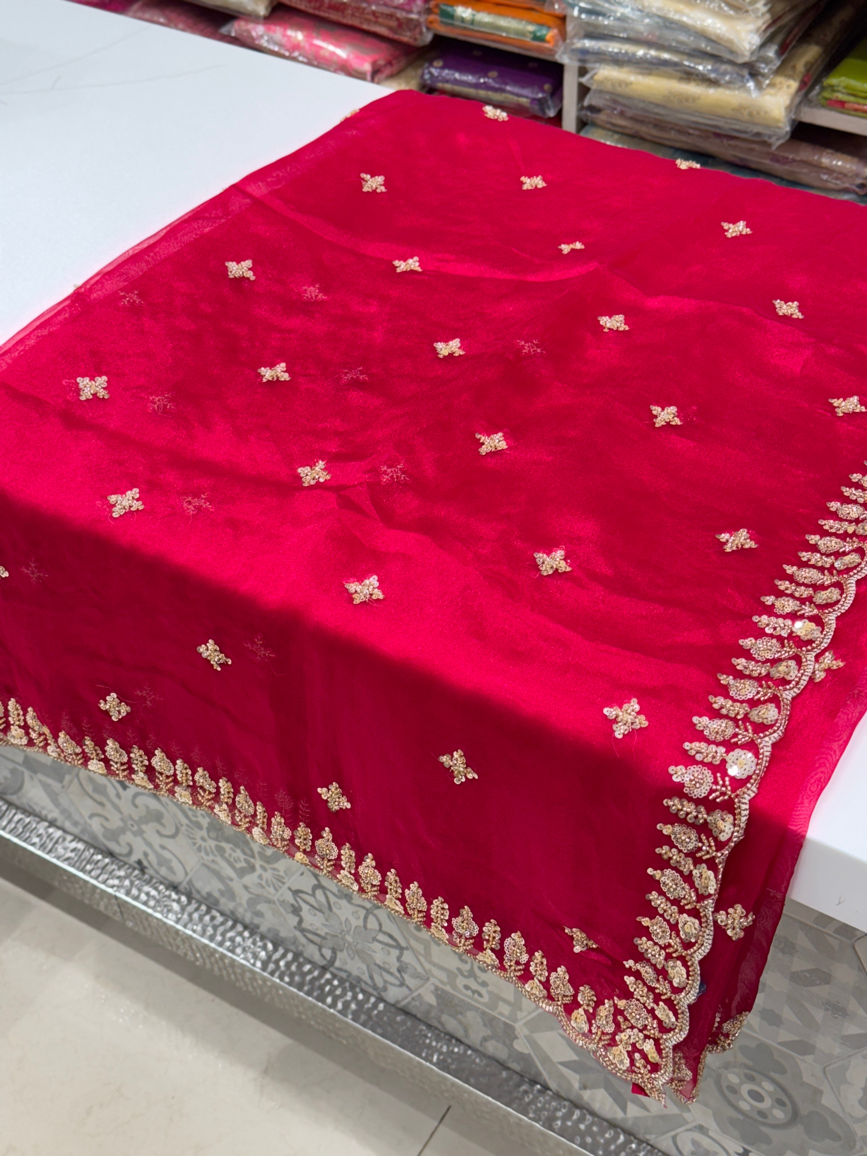 Rani Pink Tissue Organza Heavy Blouse Saree