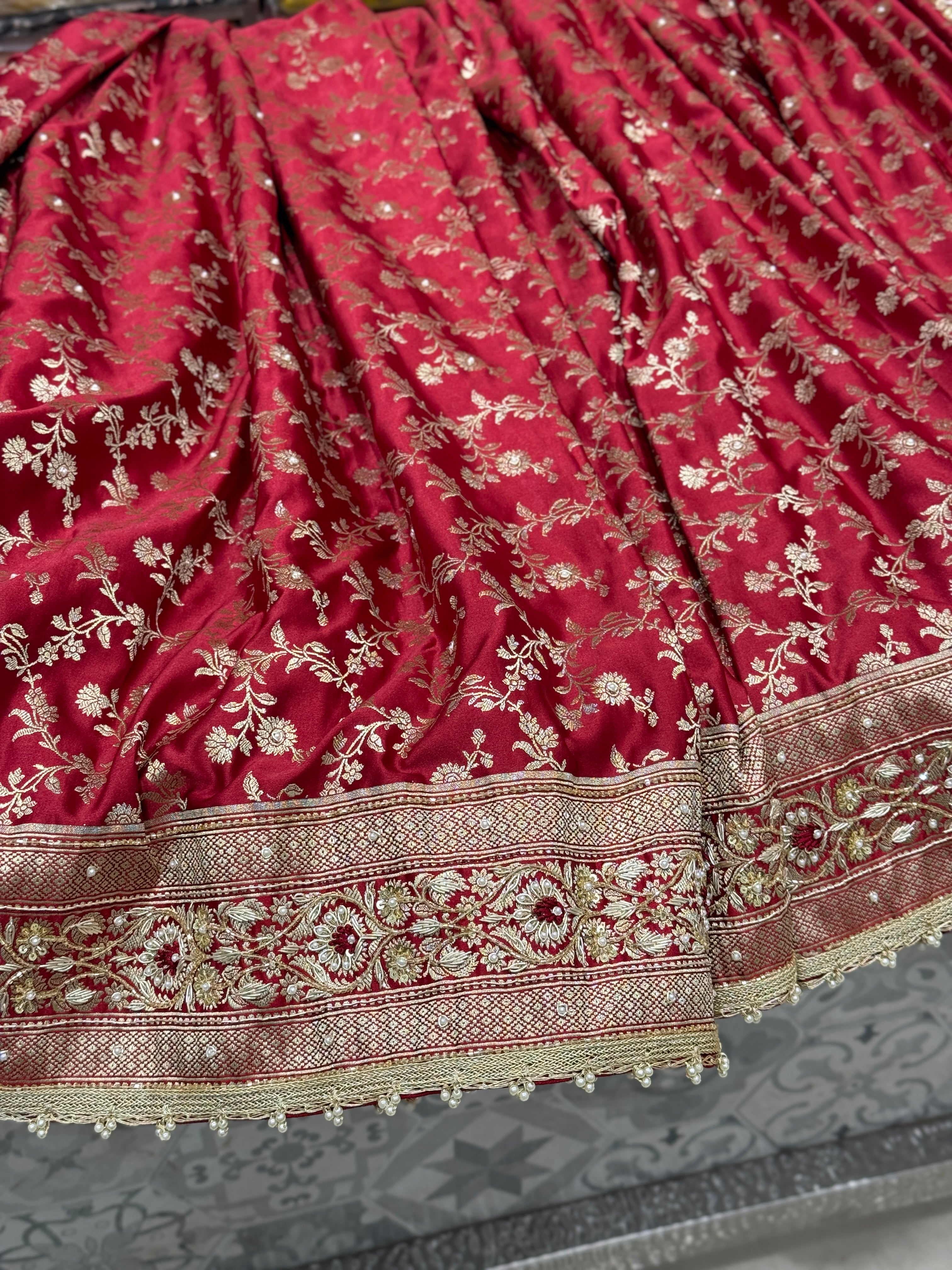Maroon Banarasi Zardosi Embroidery Silk Saree