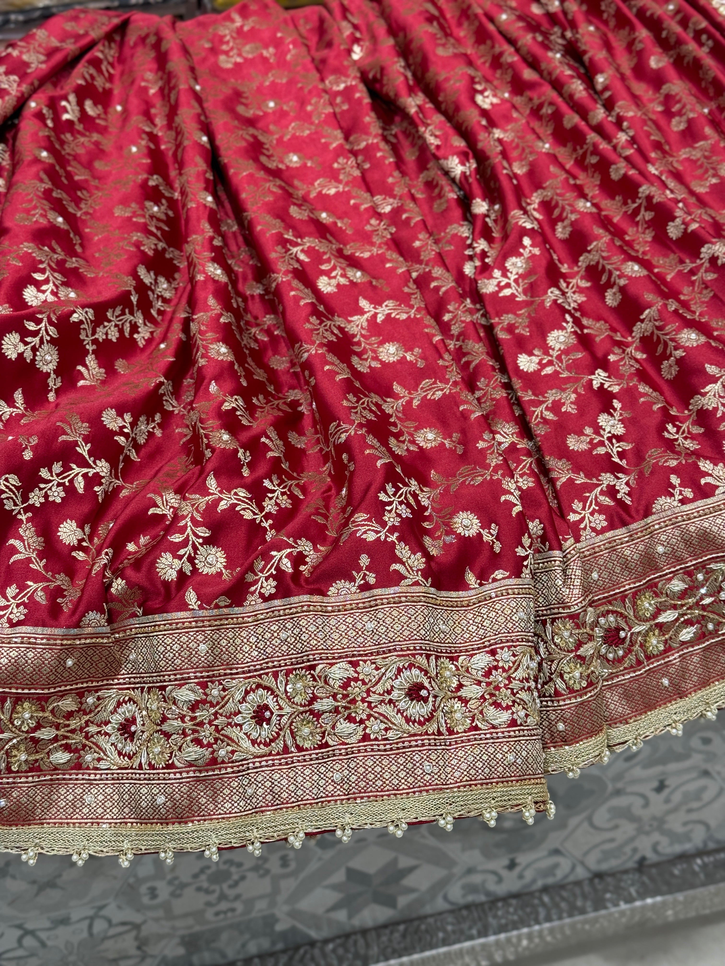 Maroon Banarasi Knot Resham Zardosi Embroidery Silk Saree
