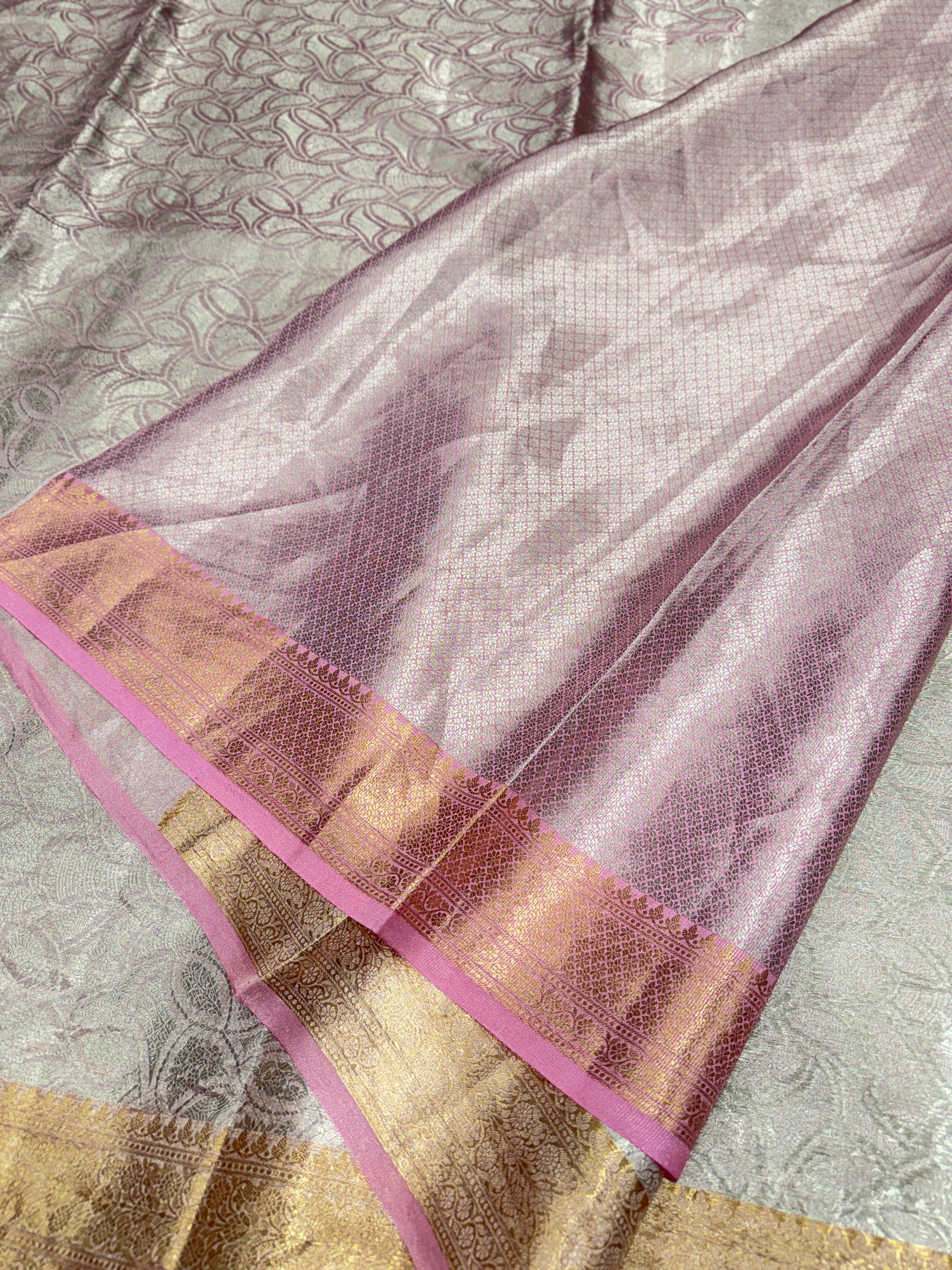 Pink Pure Woven Double Tissue Brocade Silk Saree