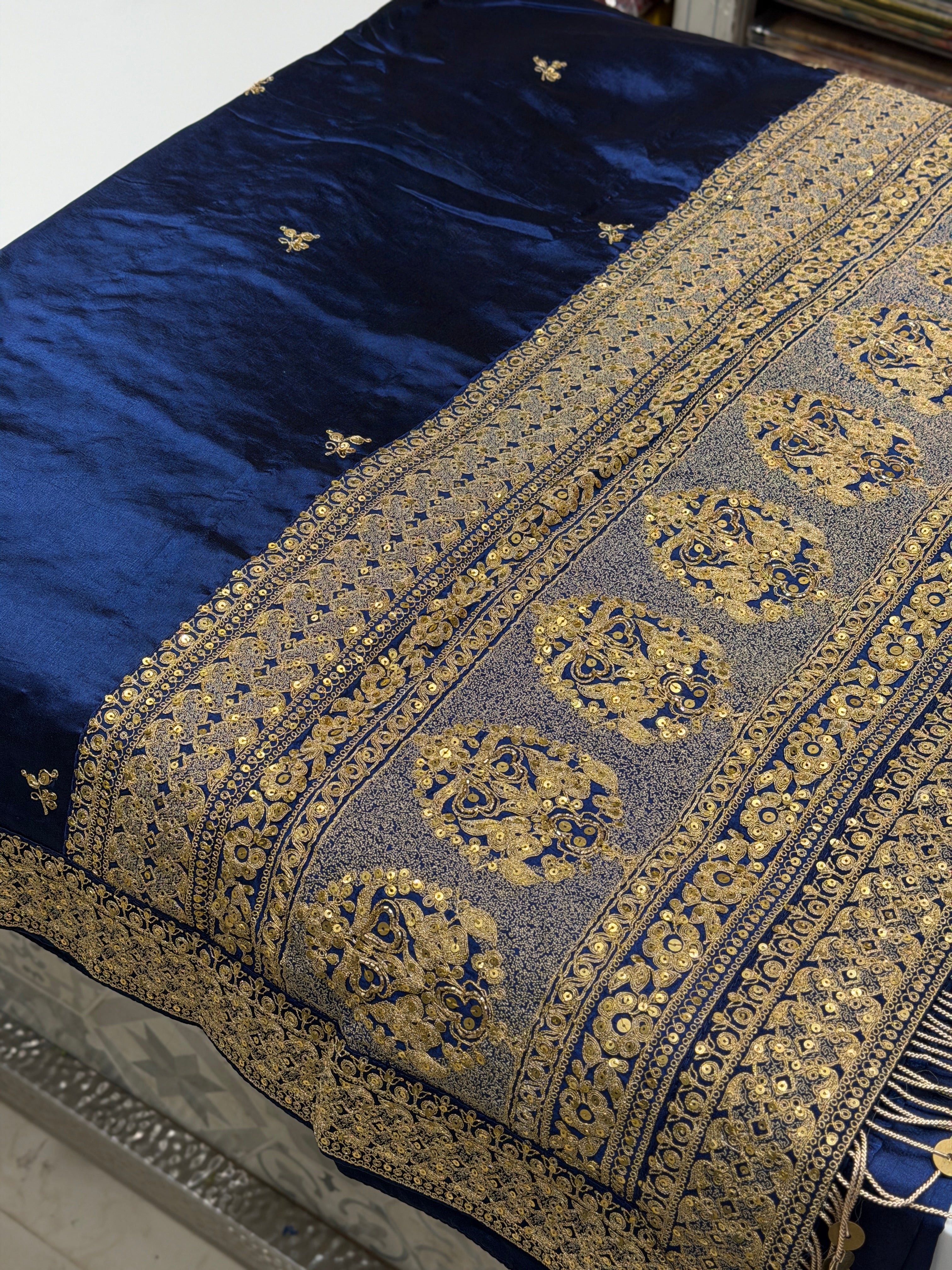 Blue Pure Silk Sabyasachi Inspired Marodi Embroidery Saree