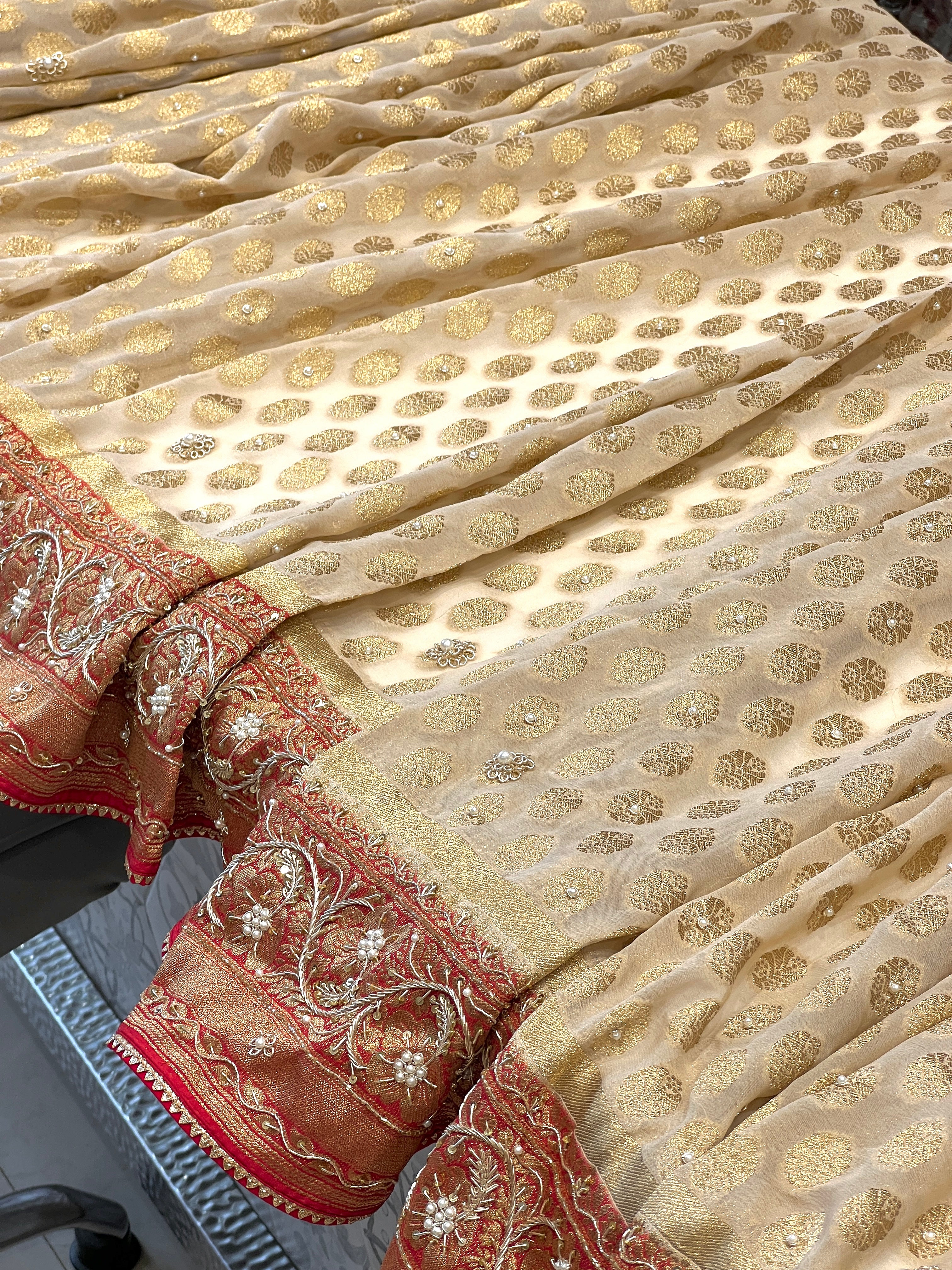 Beige Khaddi Georgette Butti Zardosi Saree