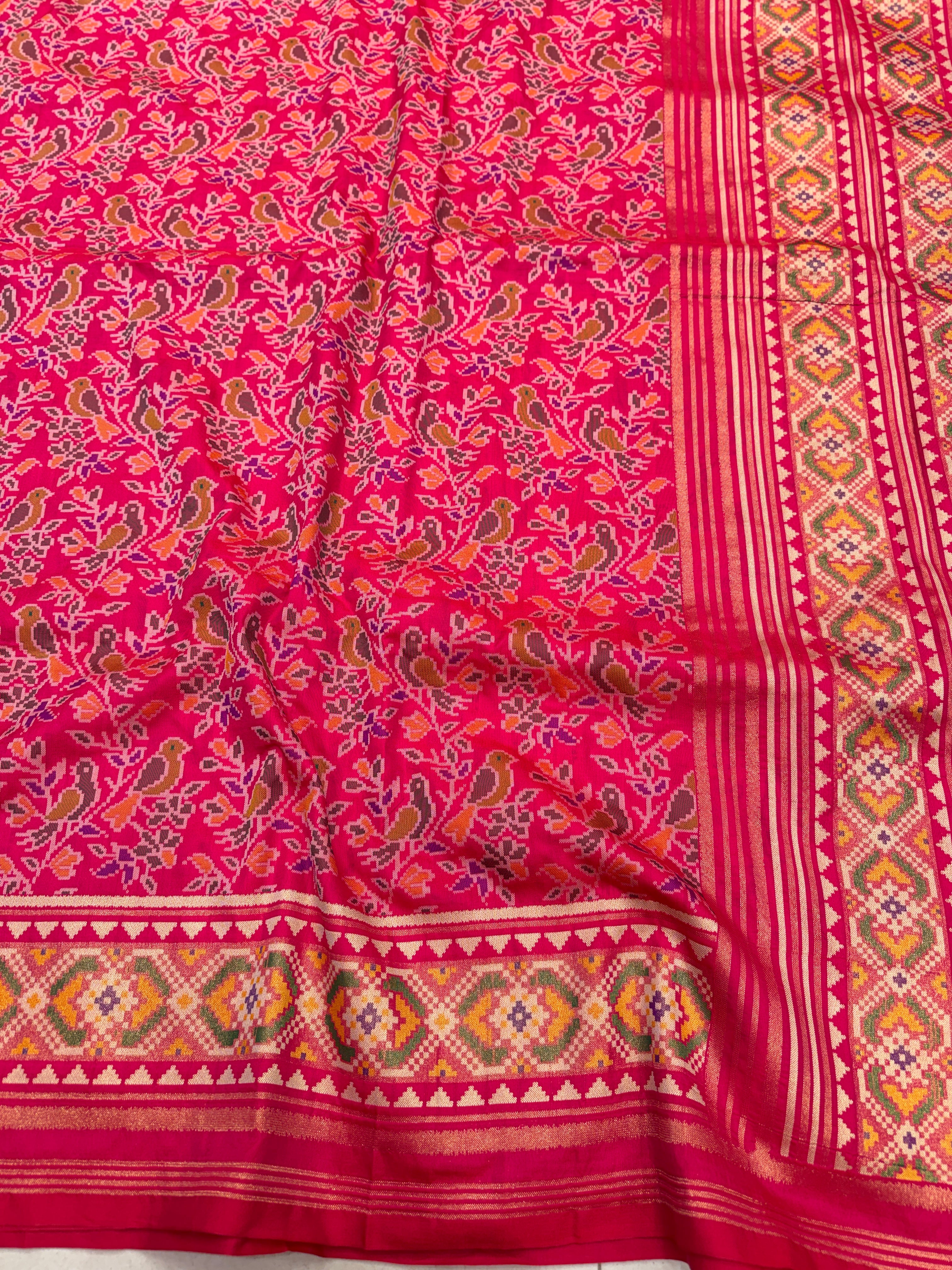 Rani Pink Popat Bhat Semi Silk Weaved Patan Patola Saree