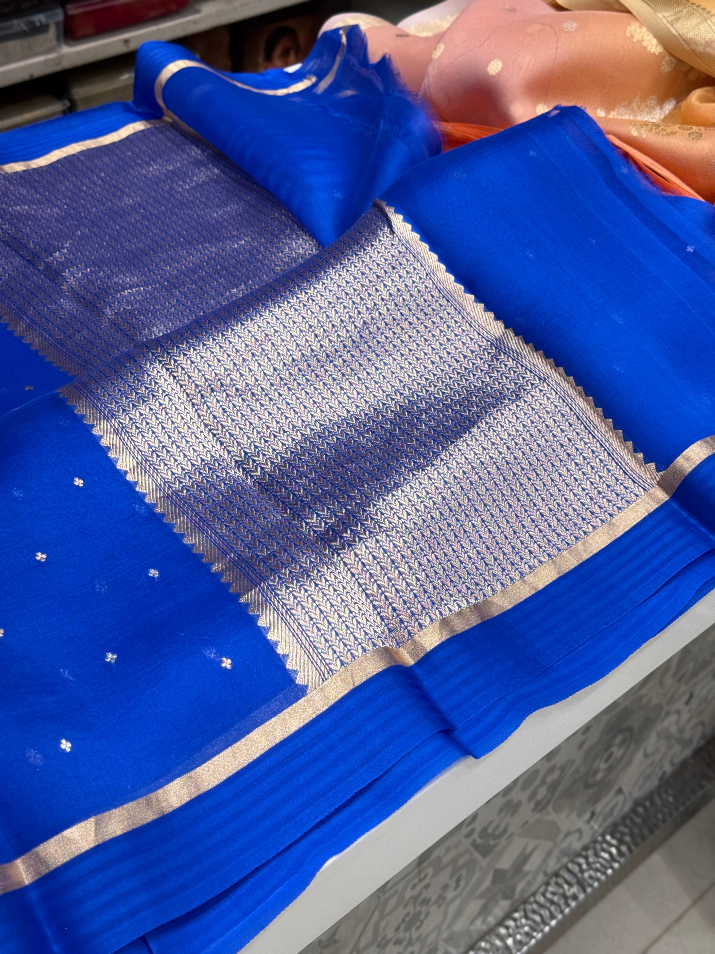 Royal Blue Banarasi Handloom Kora Saree