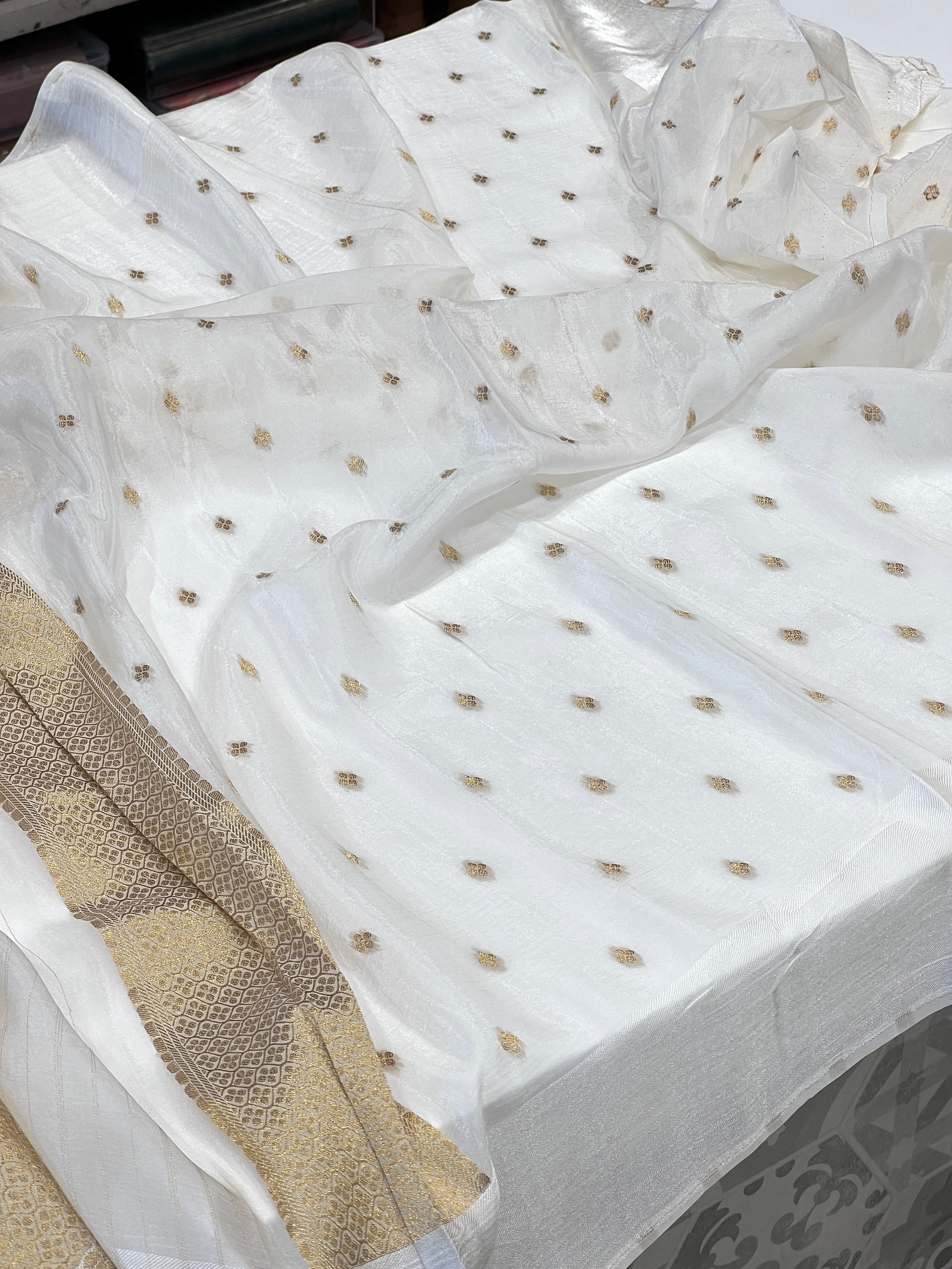 Golden Banarasi Crepe Tissue Silk Saree