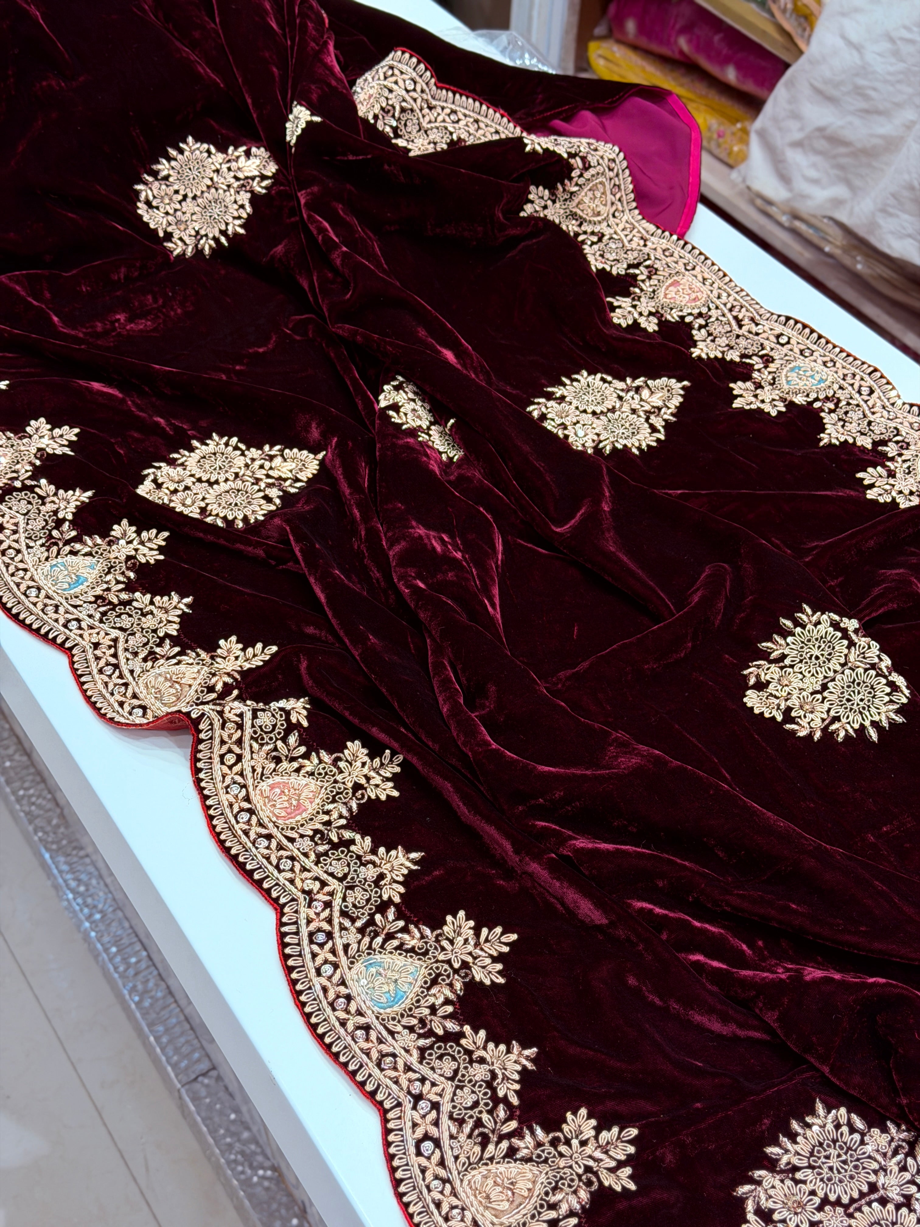 Pure Velvet Zardosi Hand Embroidery Saree