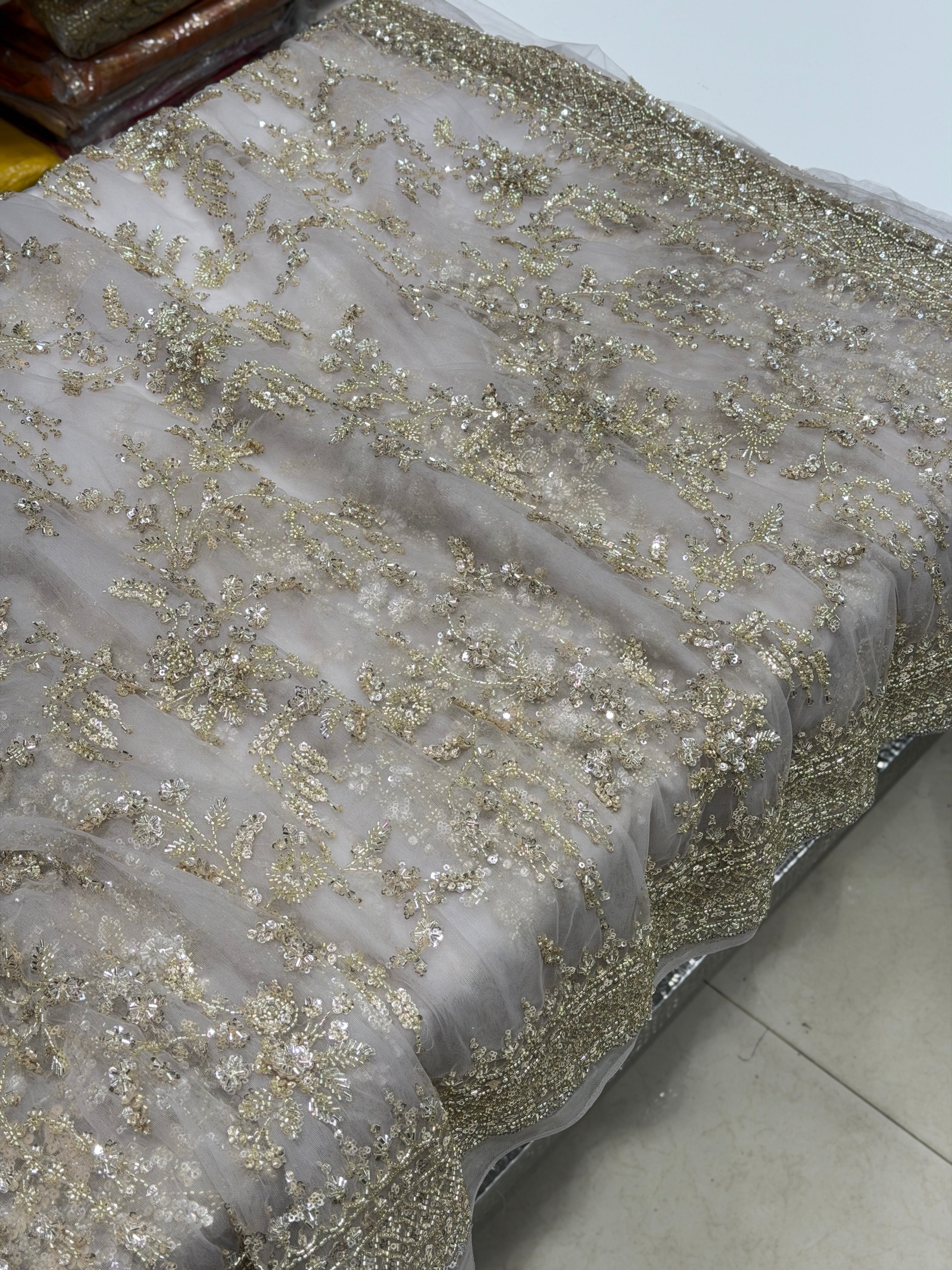 Mauve Moti Sequin Jaal Soft Net Embroidery Saree
