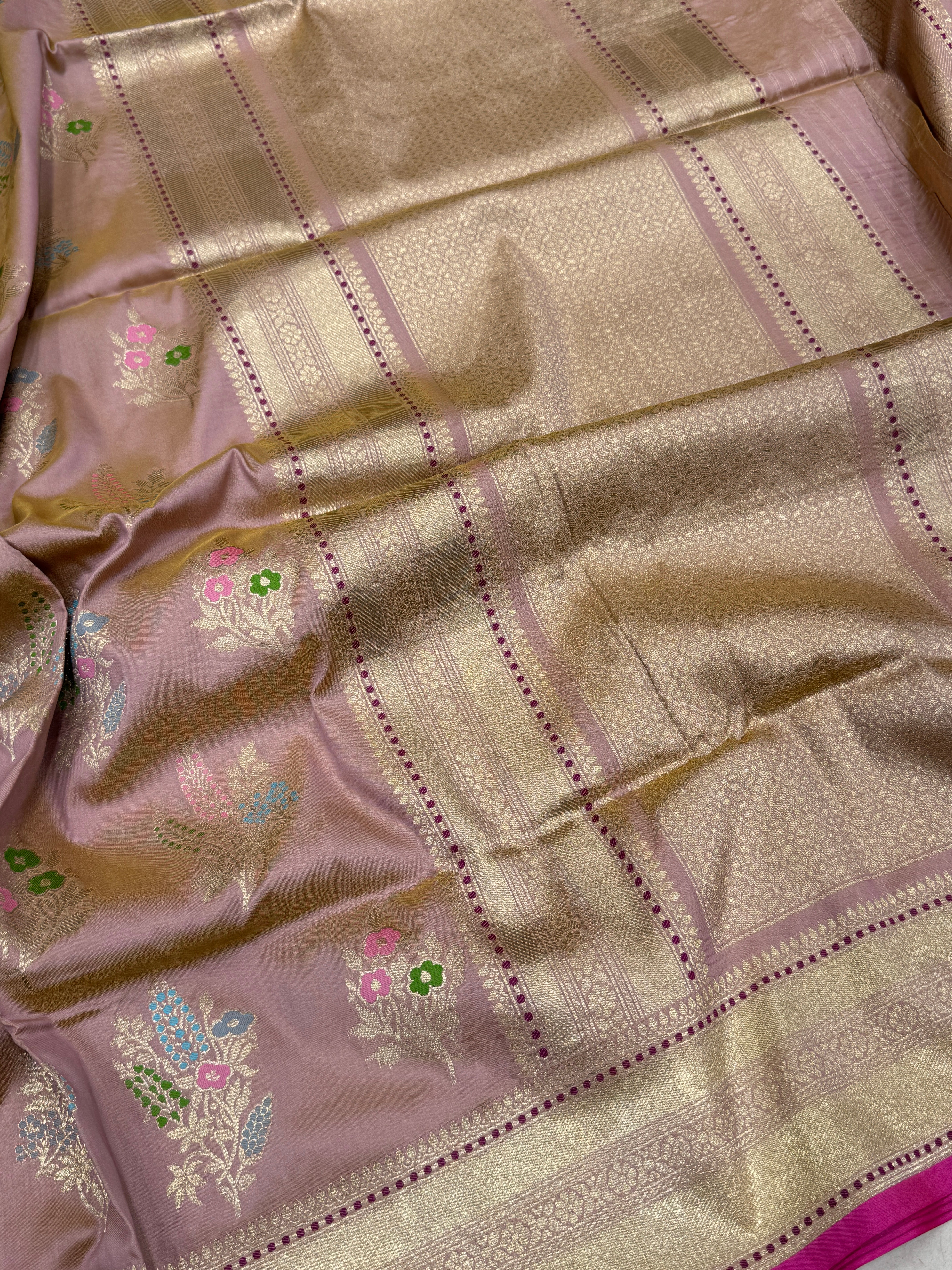 Pastel Pink Paisley Butta Banarasi Silk Saree