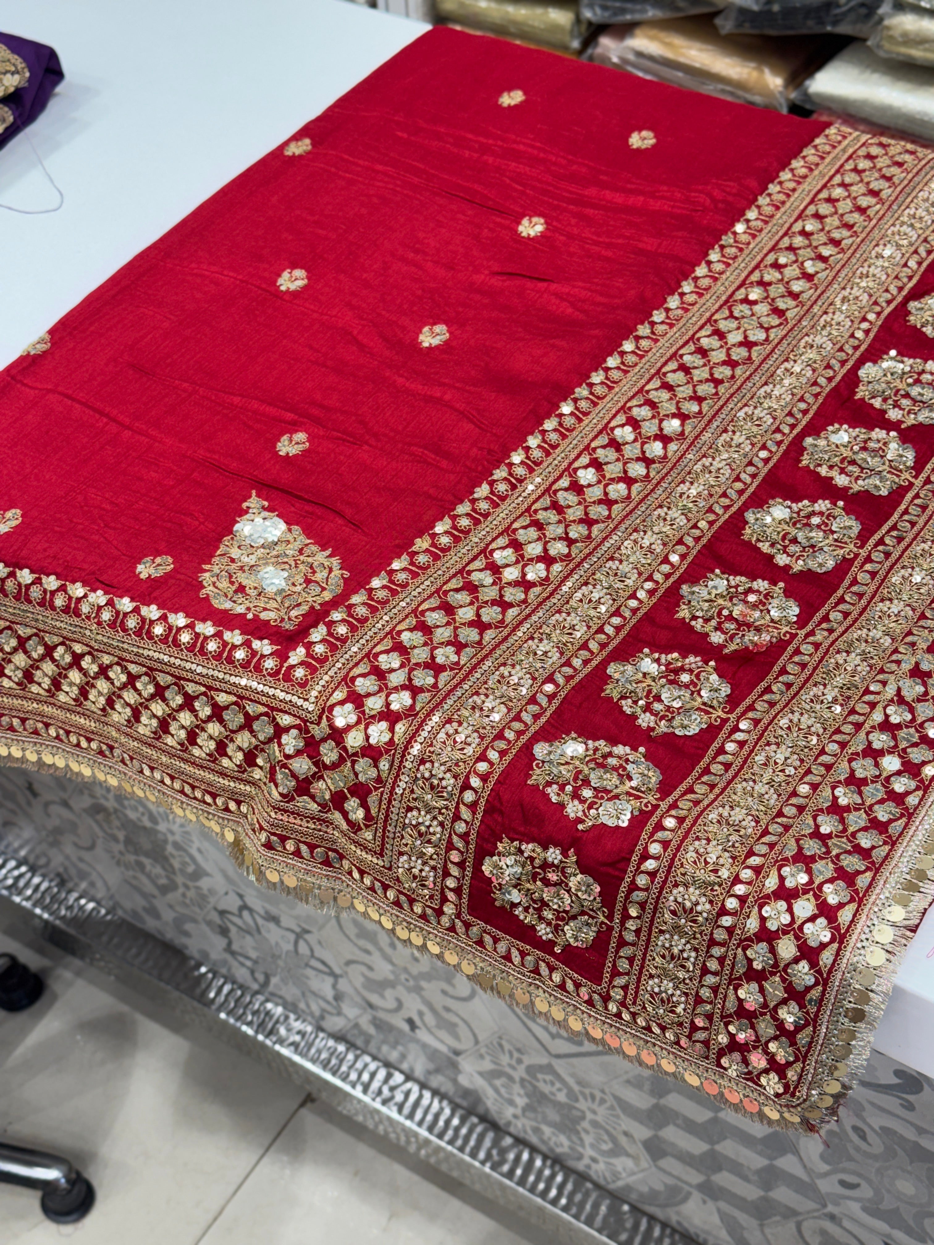 Maroon Marodi Embroidery Pure Silk Saree
