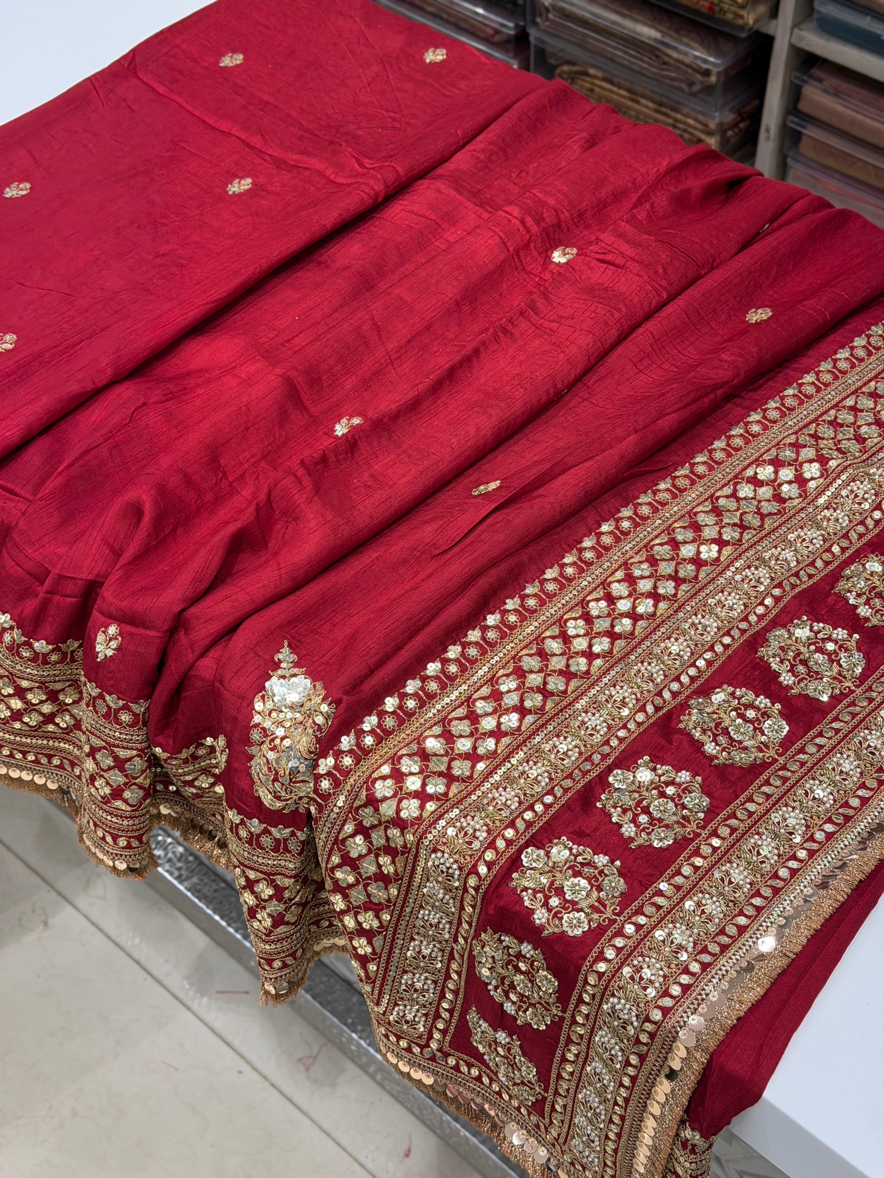 Maroon Marodi Embroidery Sabyasachi Inspired Pure Silk Butti Saree