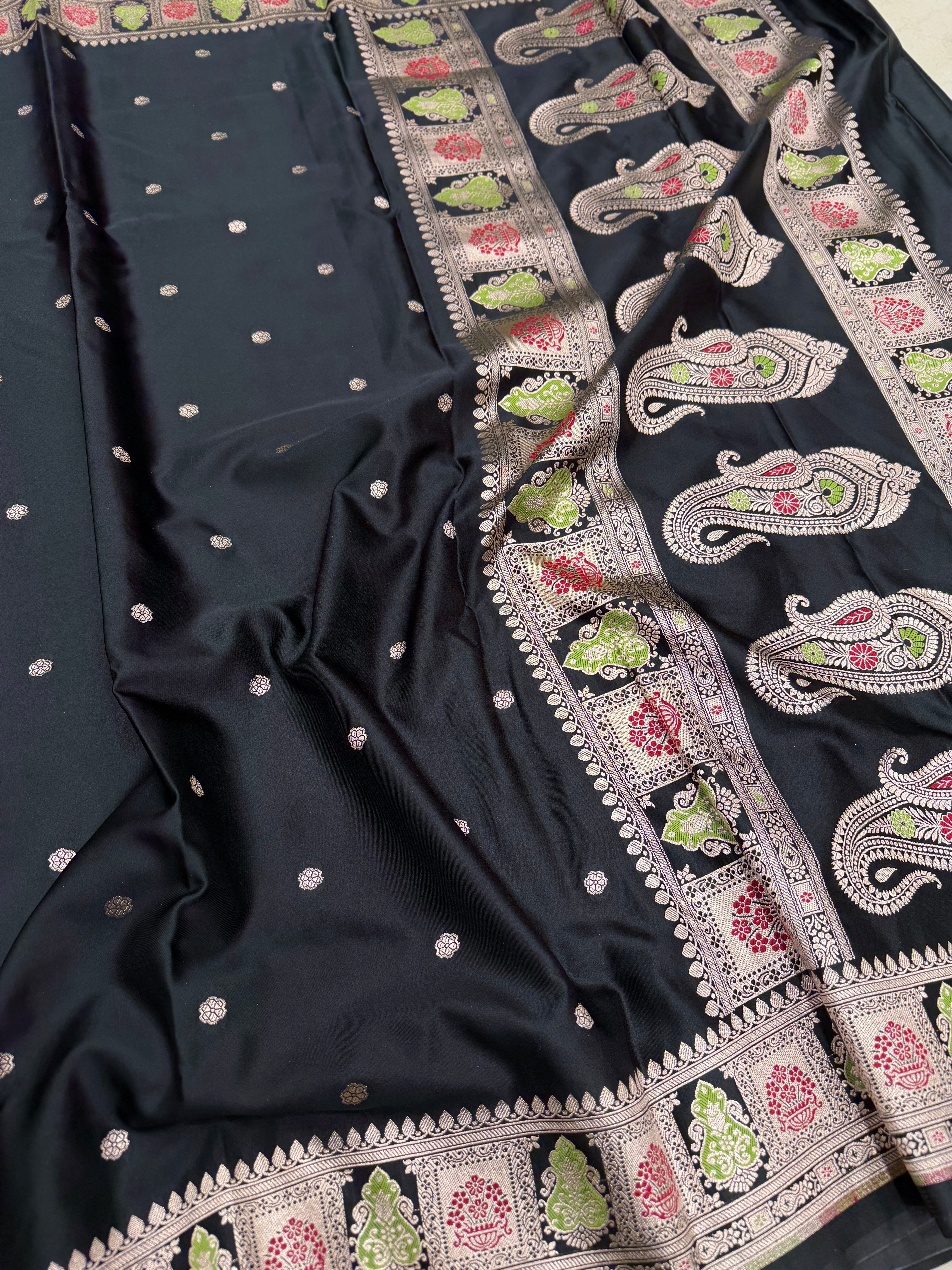 Black Meenakari Border Banarasi Silk Saree