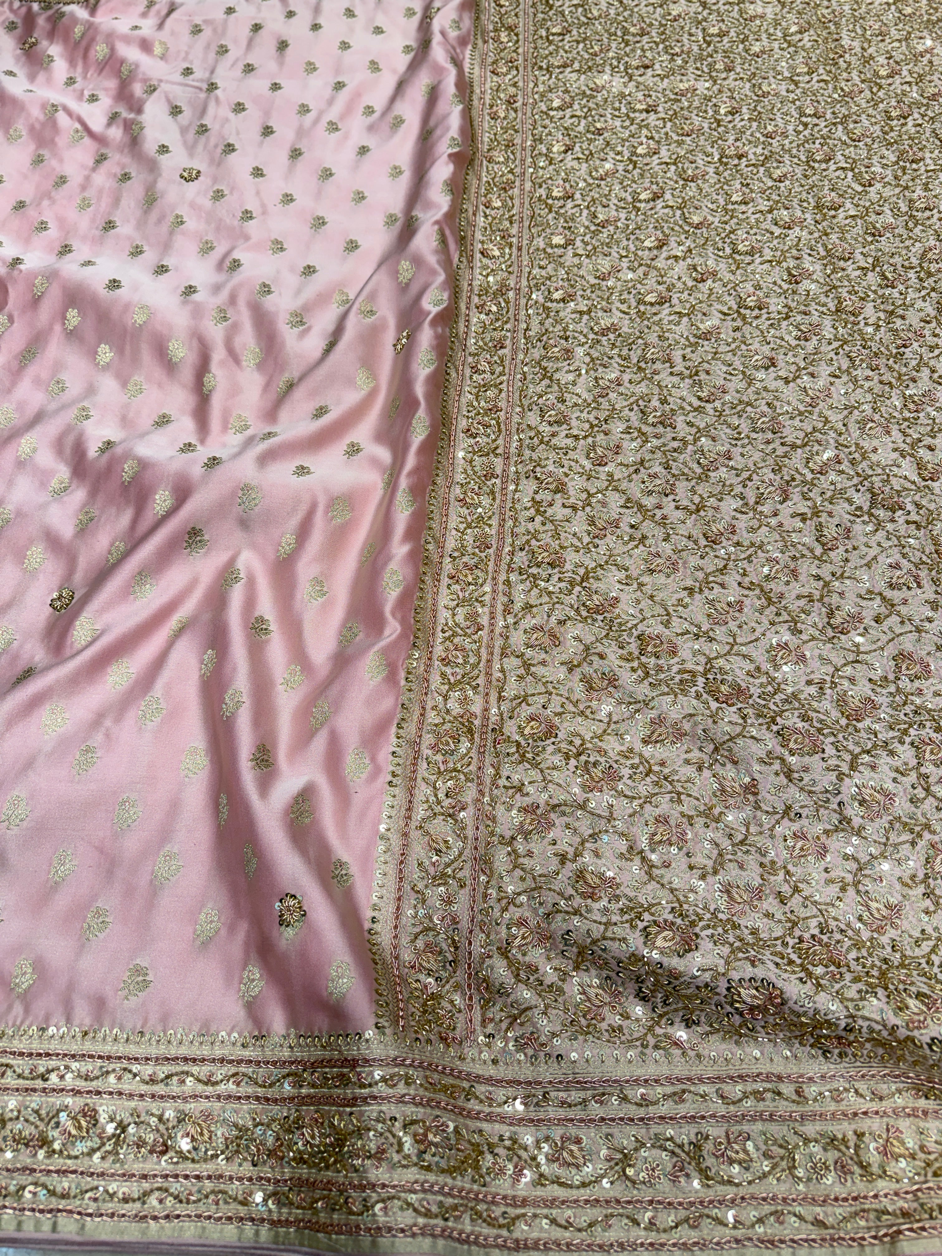 Pink Banarasi Buttis Zardosi Chain Hand Embroidery Saree