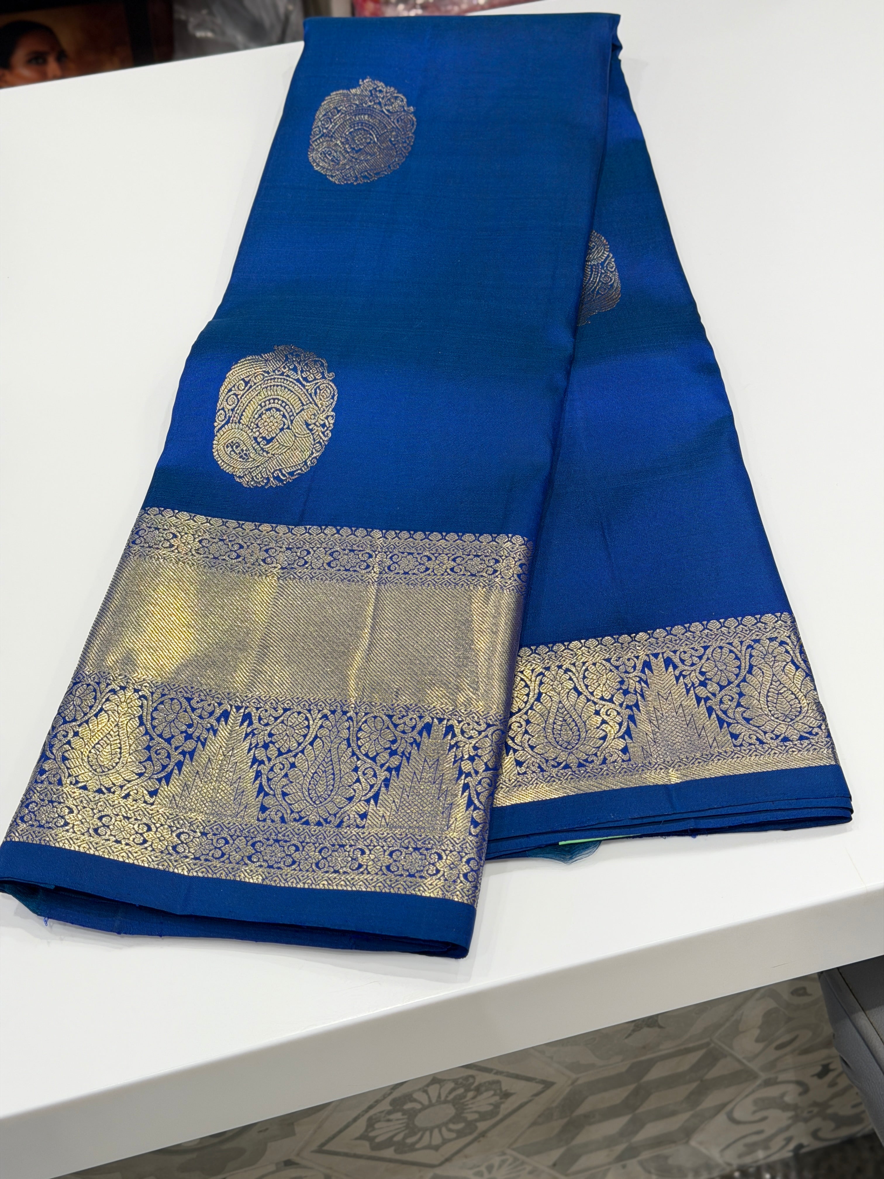 Royal Blue Peacock Motif Handloom Pure Silk Kanjivaram Saree