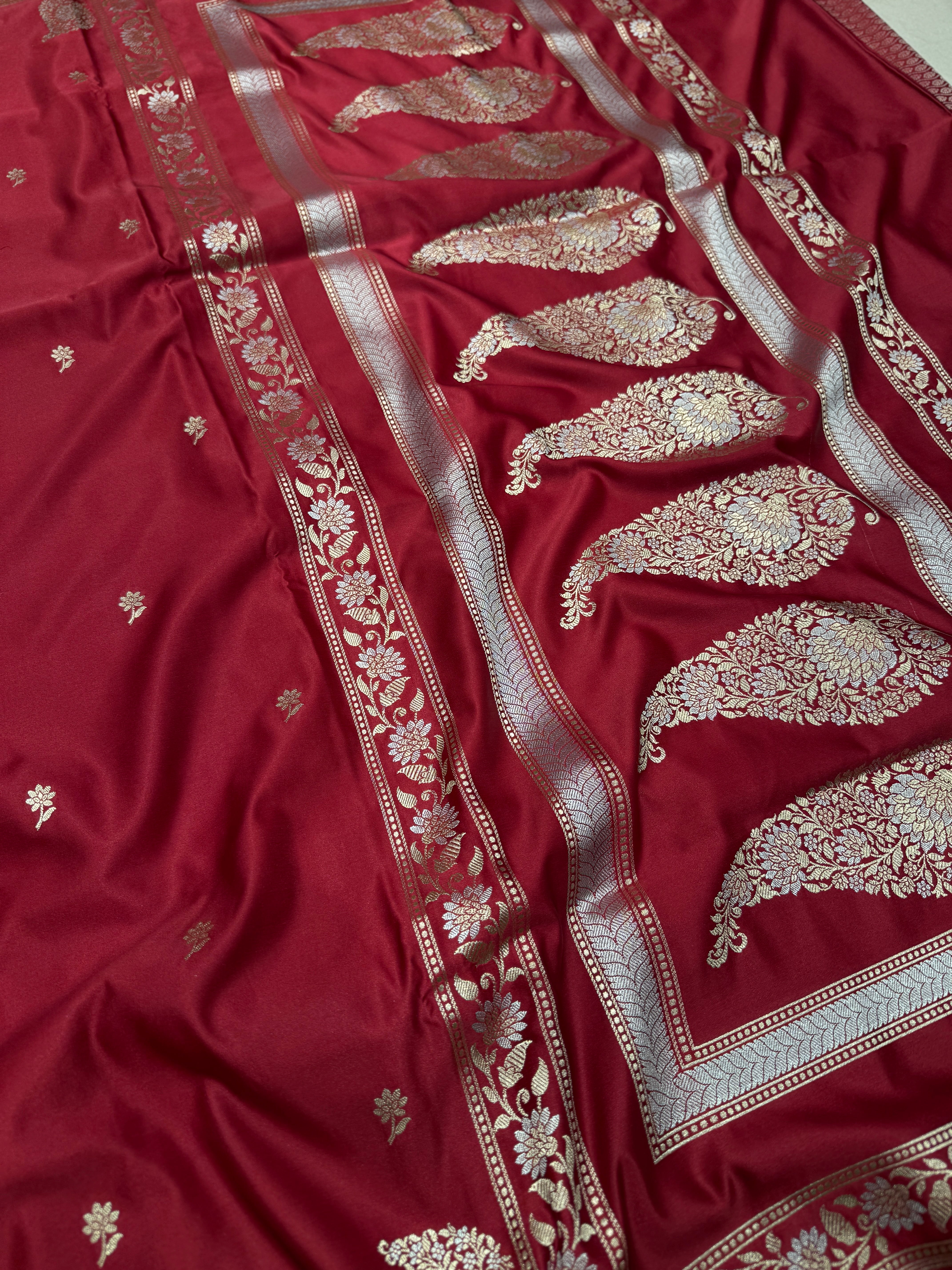 Maroon Sona Roopa Sunflower Butti Banarasi Silk Saree