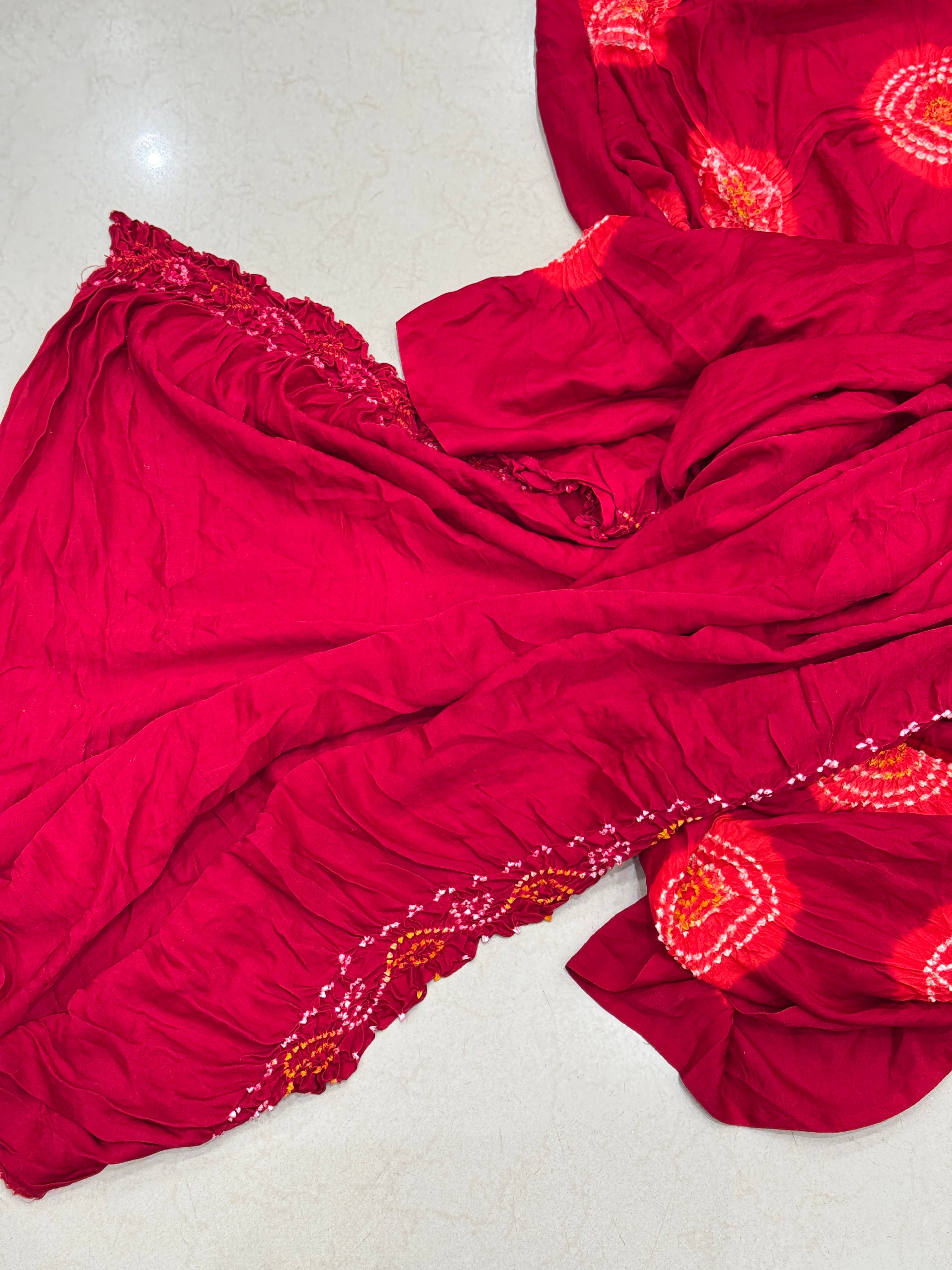 Maroon Gajji Silk Bandhej Bandhini Saree