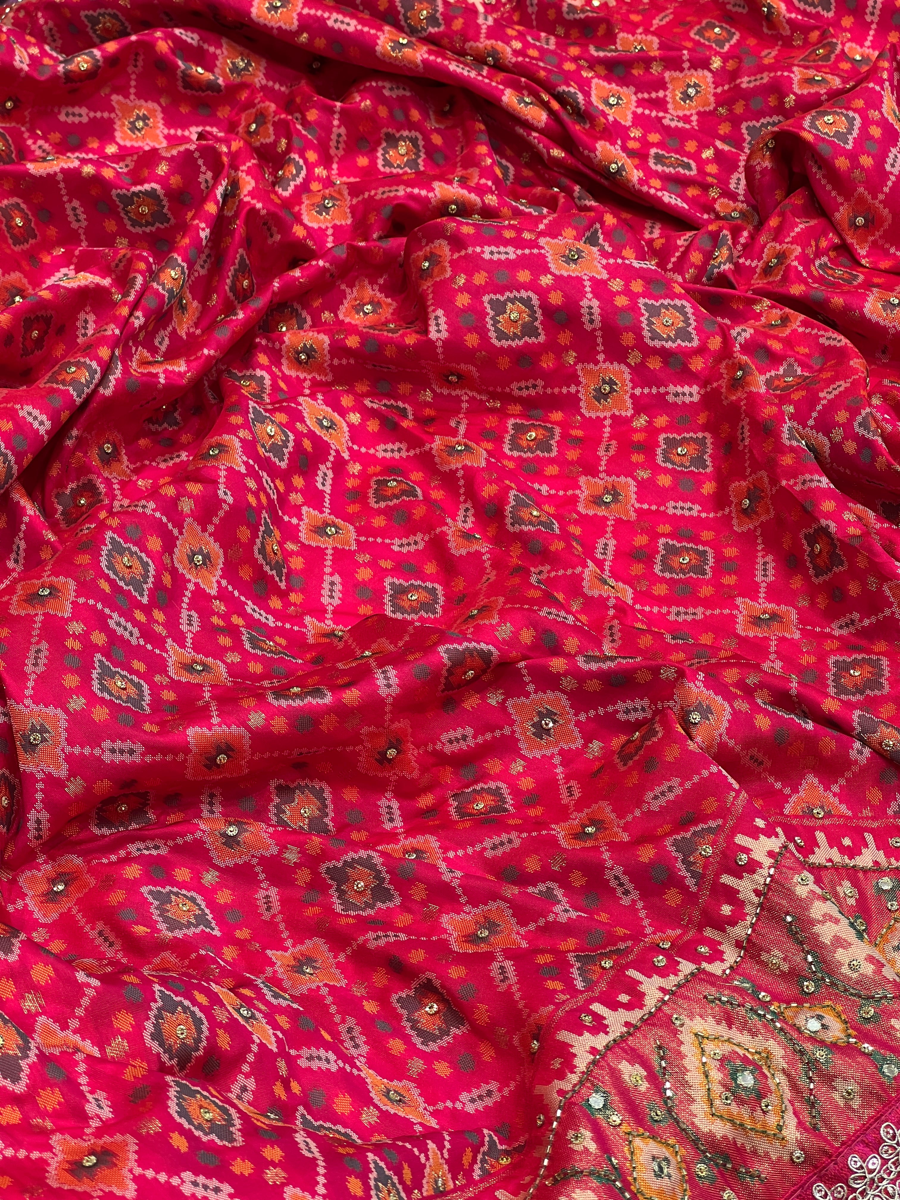 Reddish Pink Patola Embroidery Saree Maharani Edit
