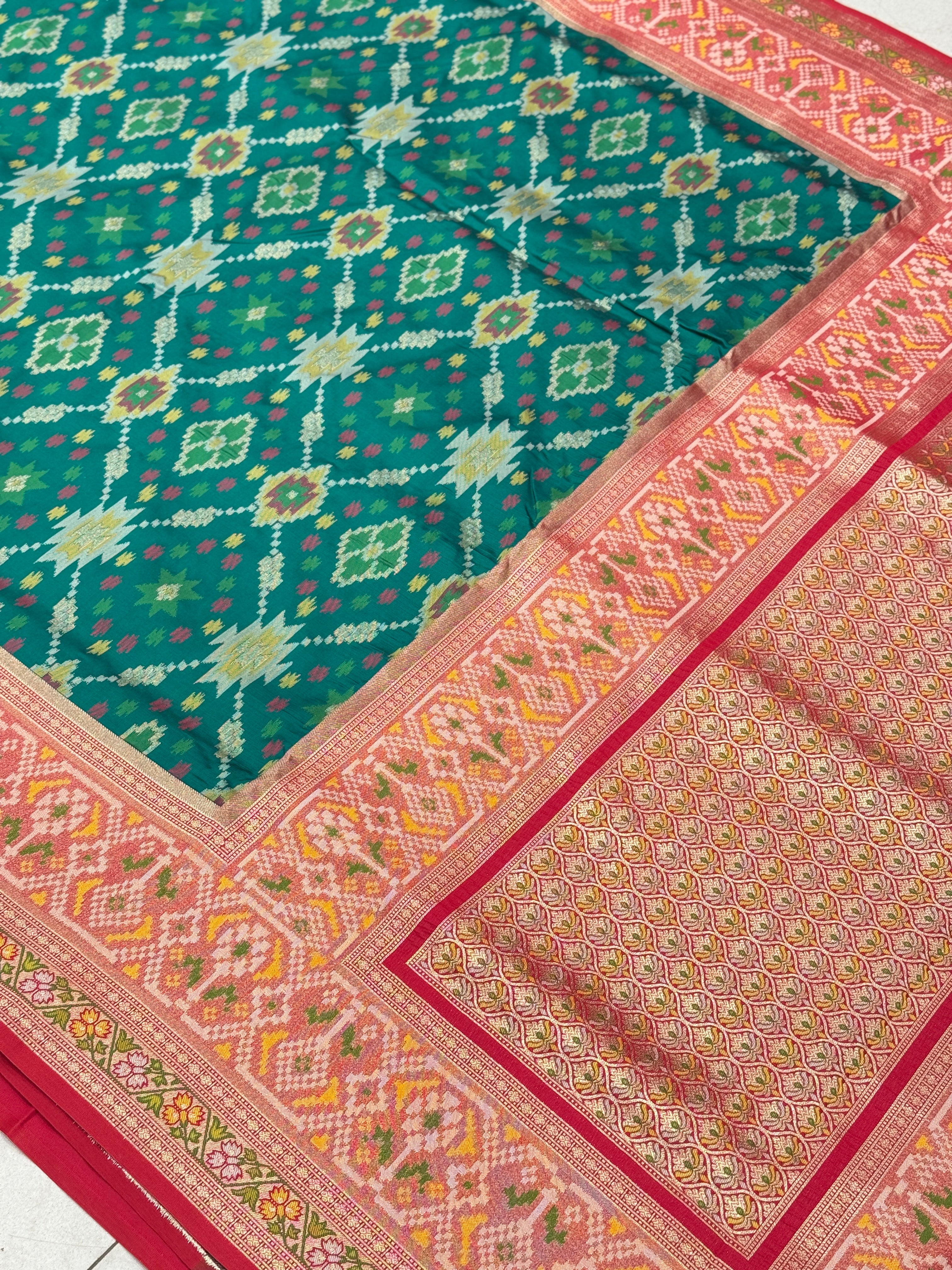 Bottle Green Banarasi Patola Tissue Style Border and Pallu
