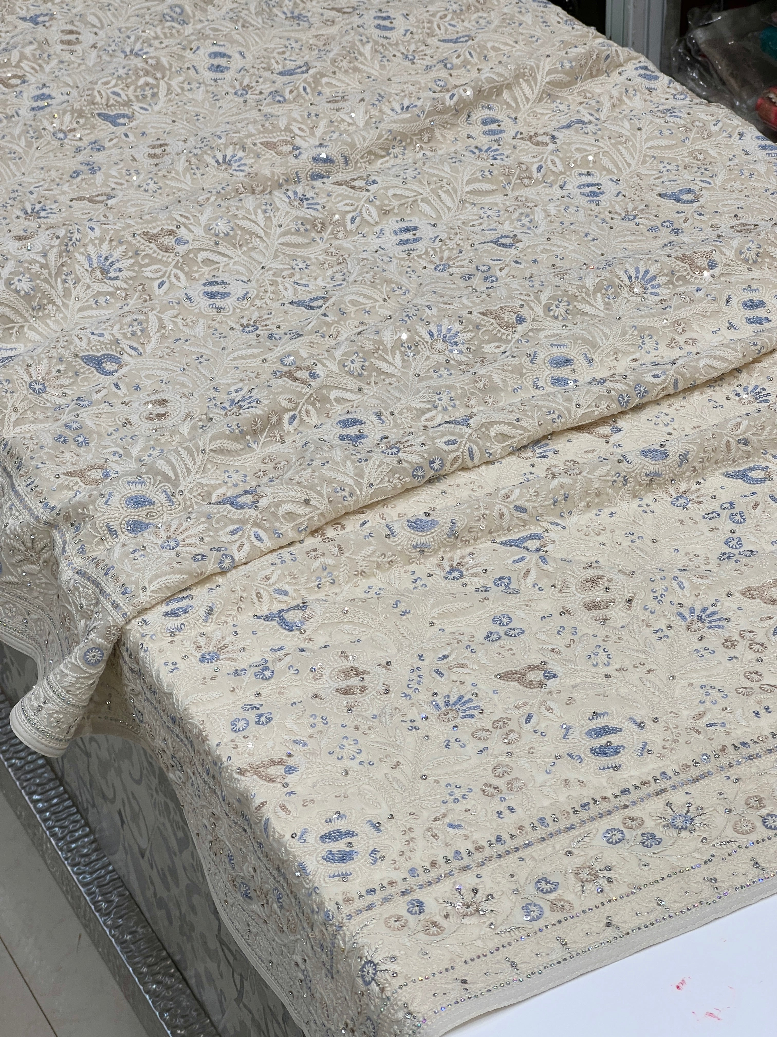 Off White Chikankari Georgette Saree 1.0