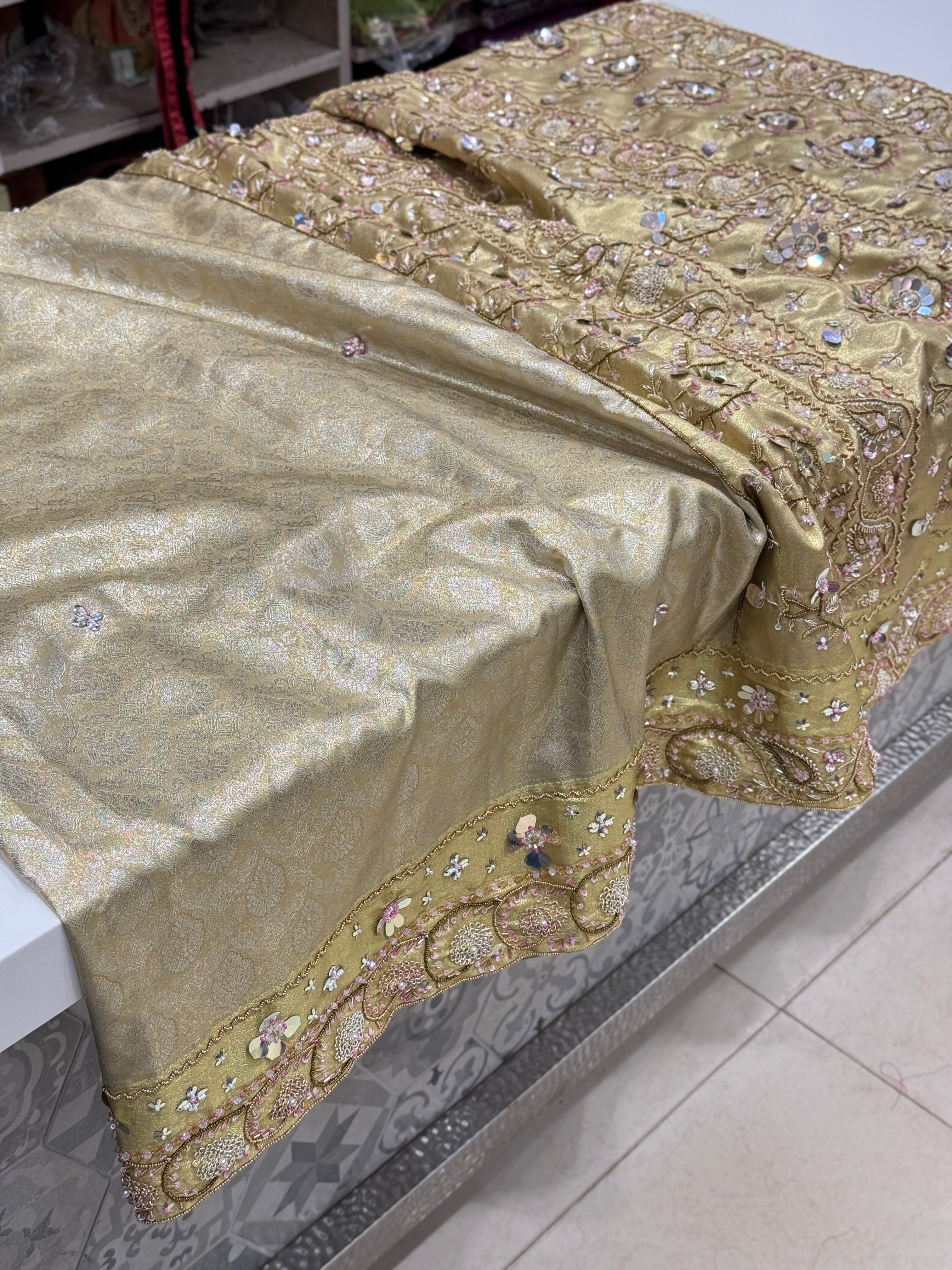 Light Gold Tissue Kanjivaram Fancy PDP inspired saree