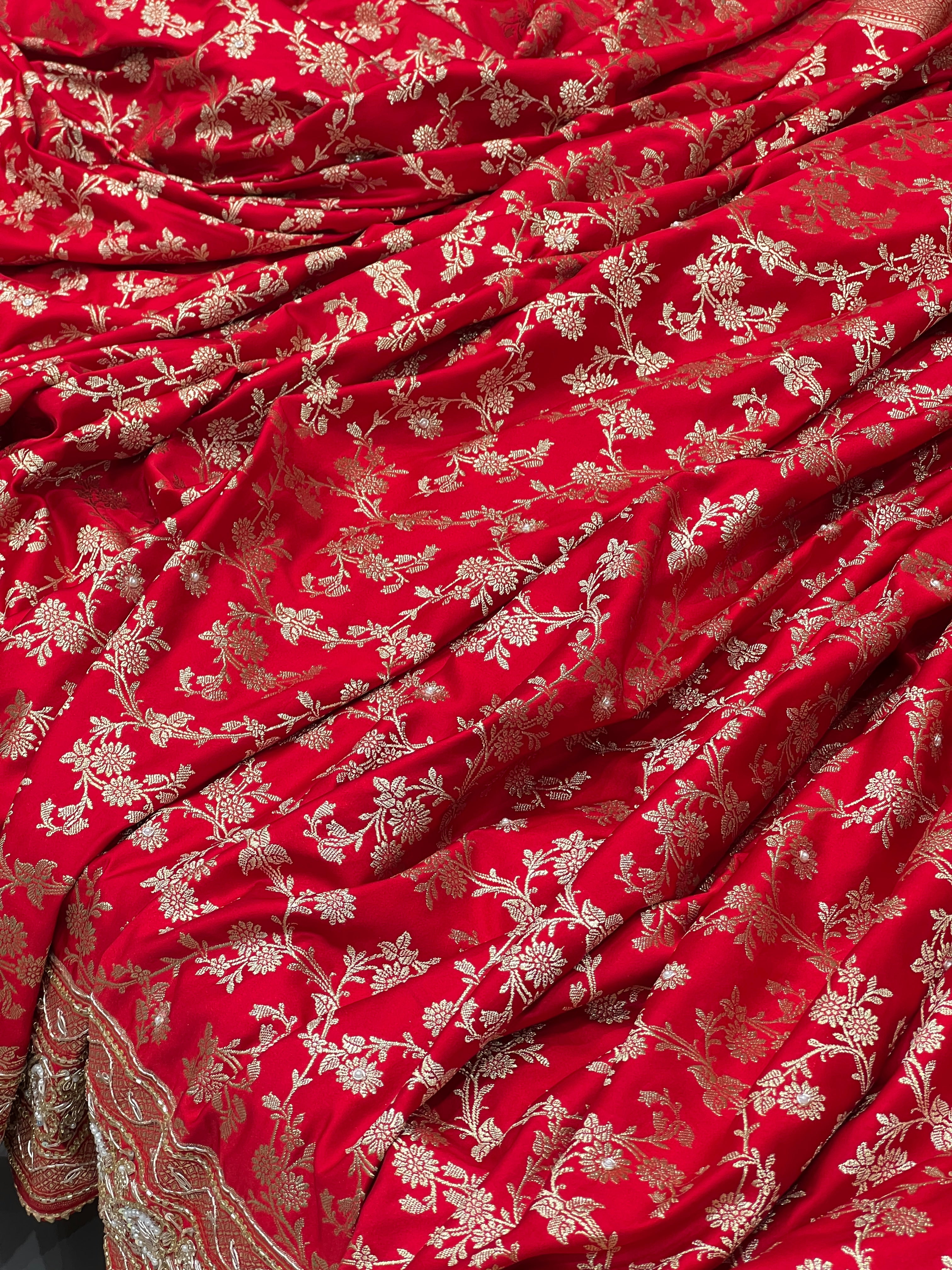 Red Banarasi Silk Fancy Embroidery Saree