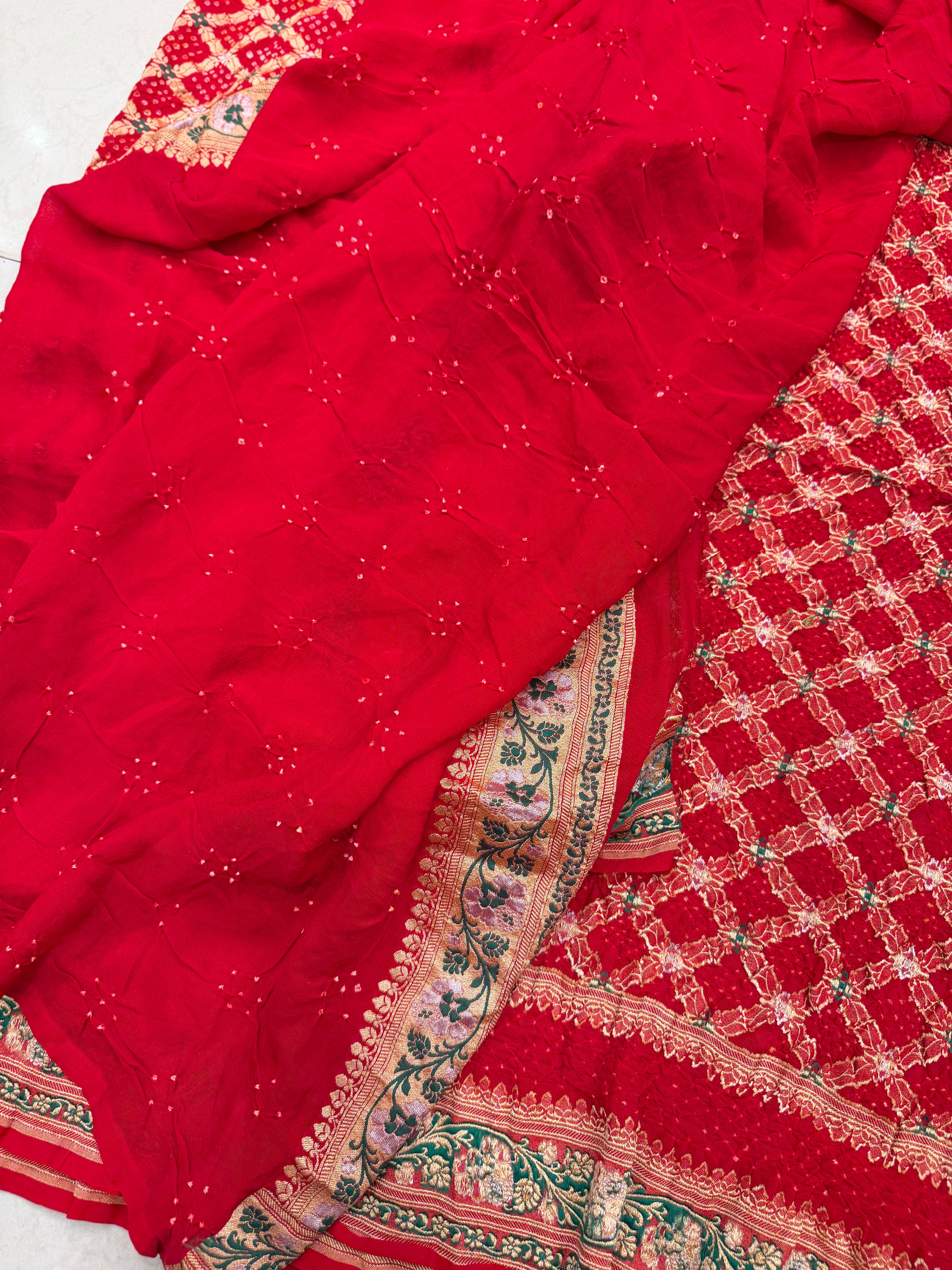 Red Sona Roopa Meenakari Rai Bandhej Saree