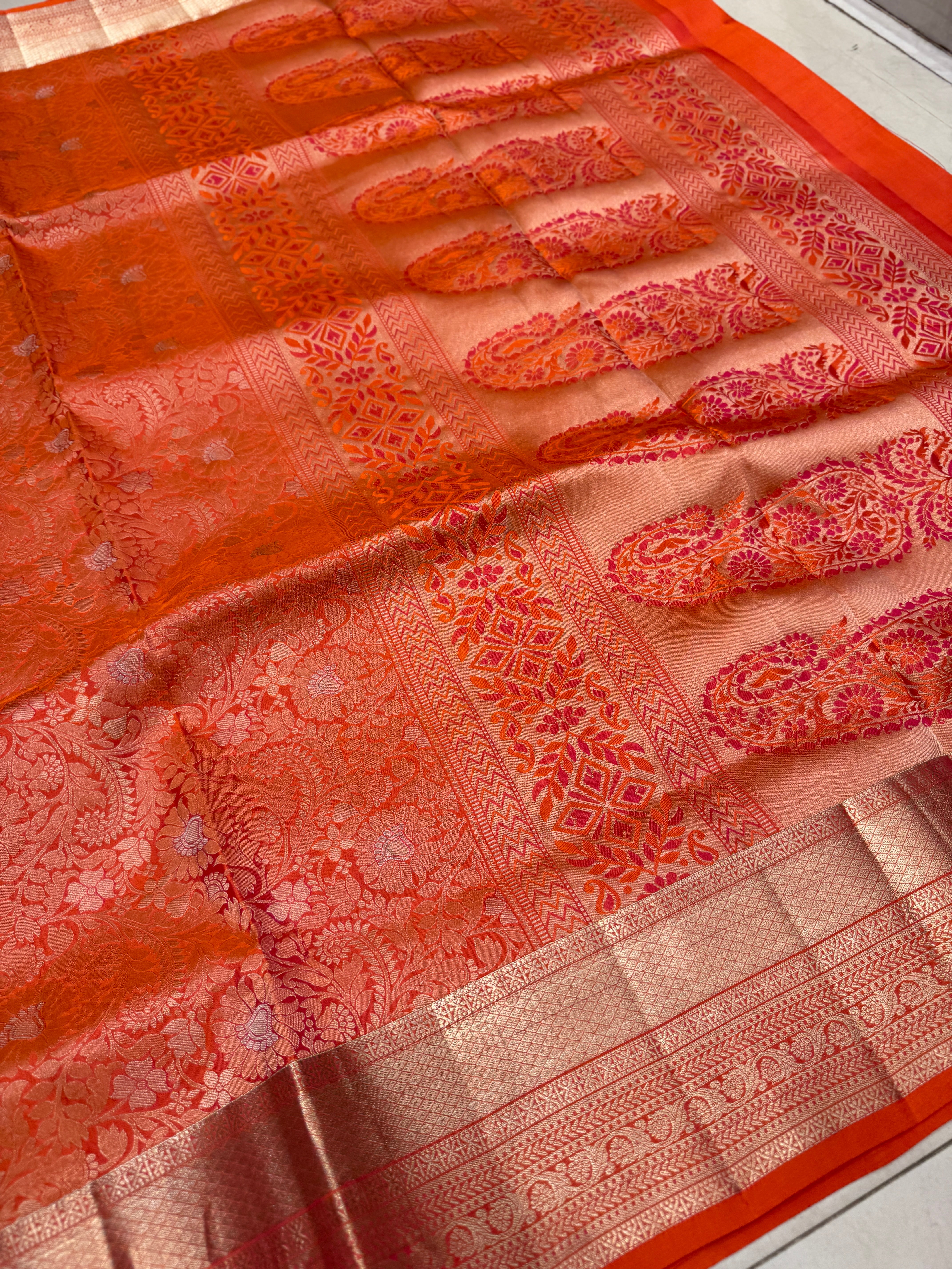 Rust Orange Sona Roopa Brocade Handloom Kanchipuram Pure Silk Saree