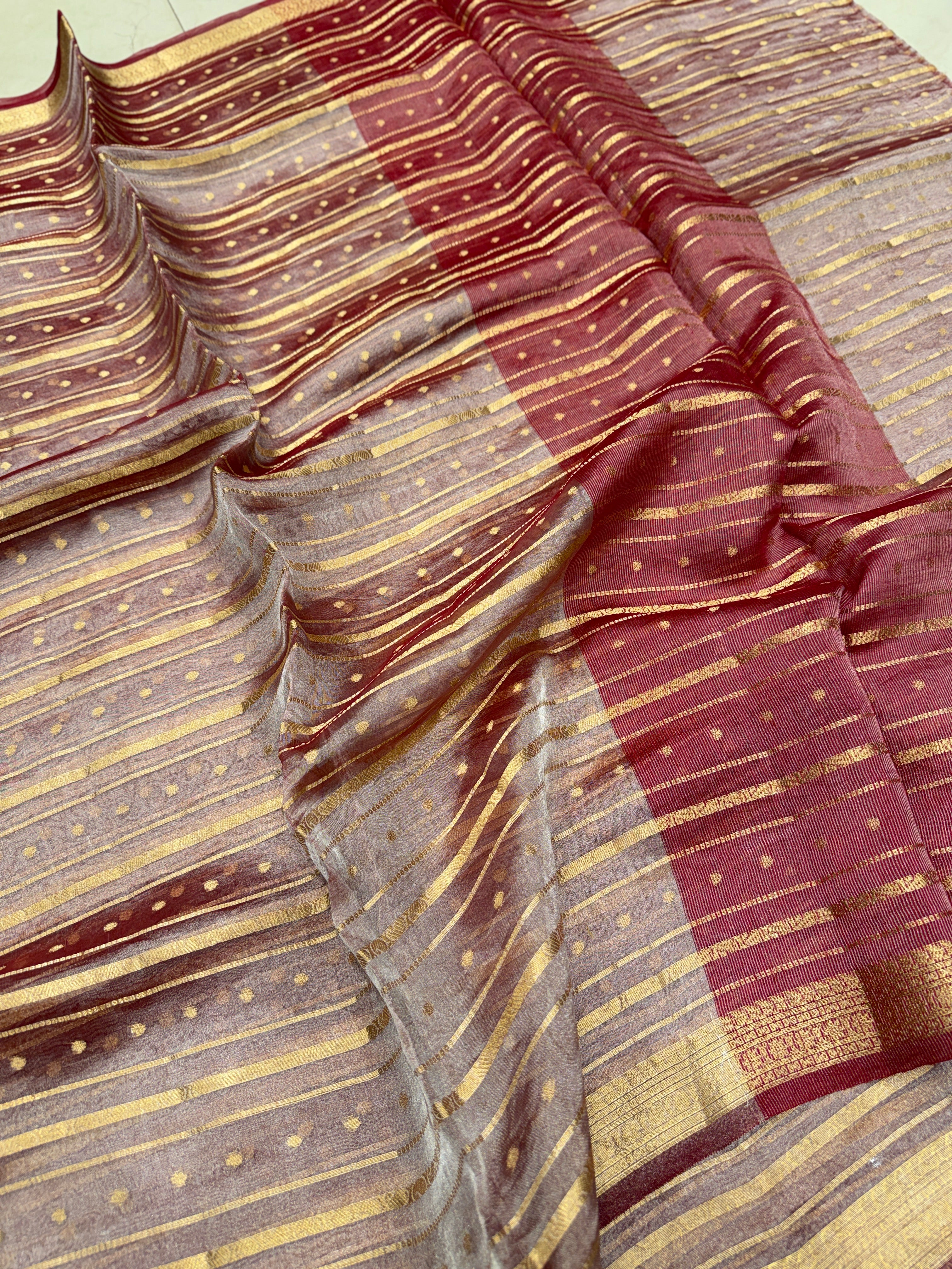 Red Contemporary Tissue Banarasi Weaved Saree