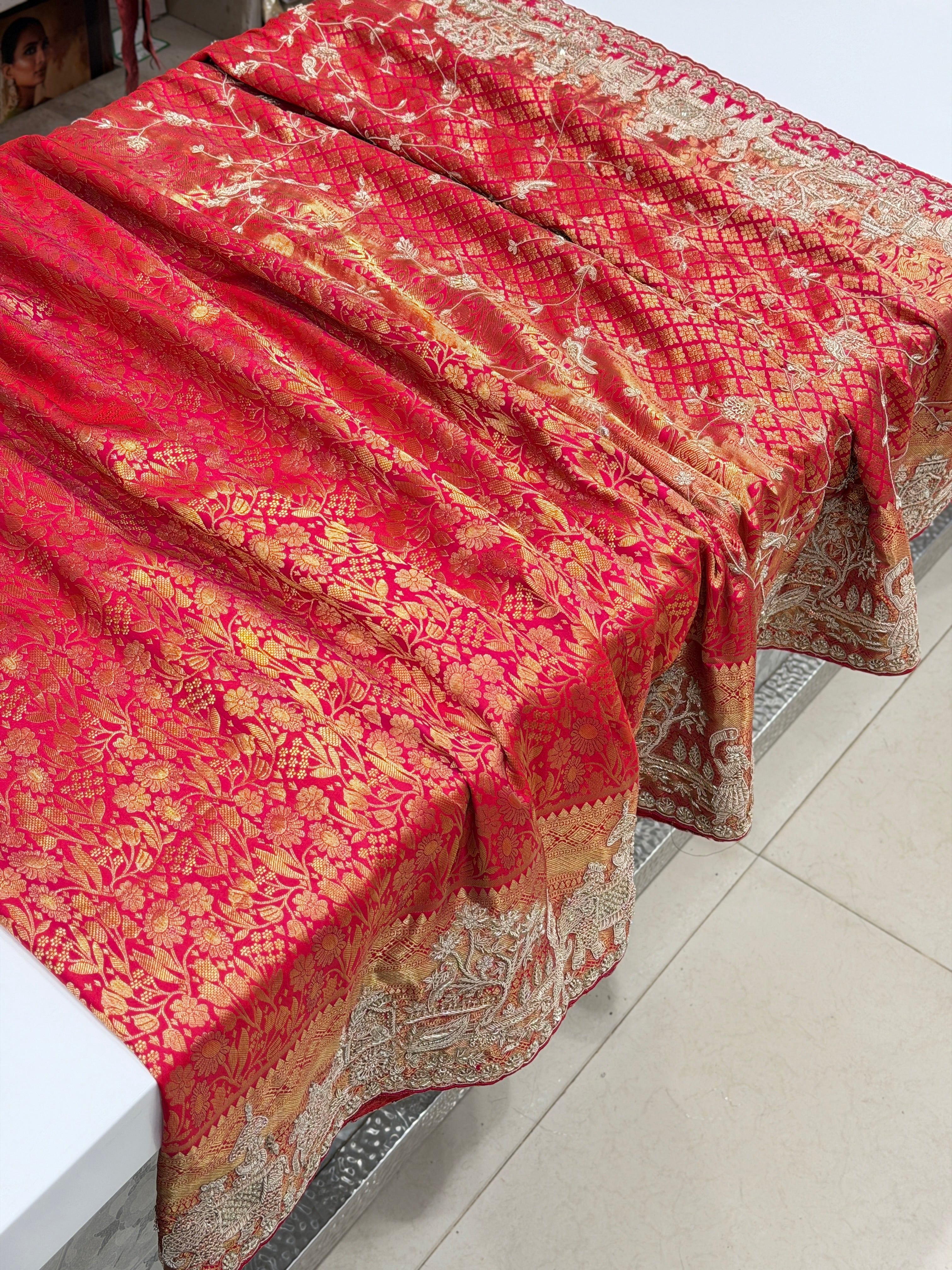 Rani Pink Kanjivaram Doli Edit Zardosi Hand Embroidery Zardosi Saree