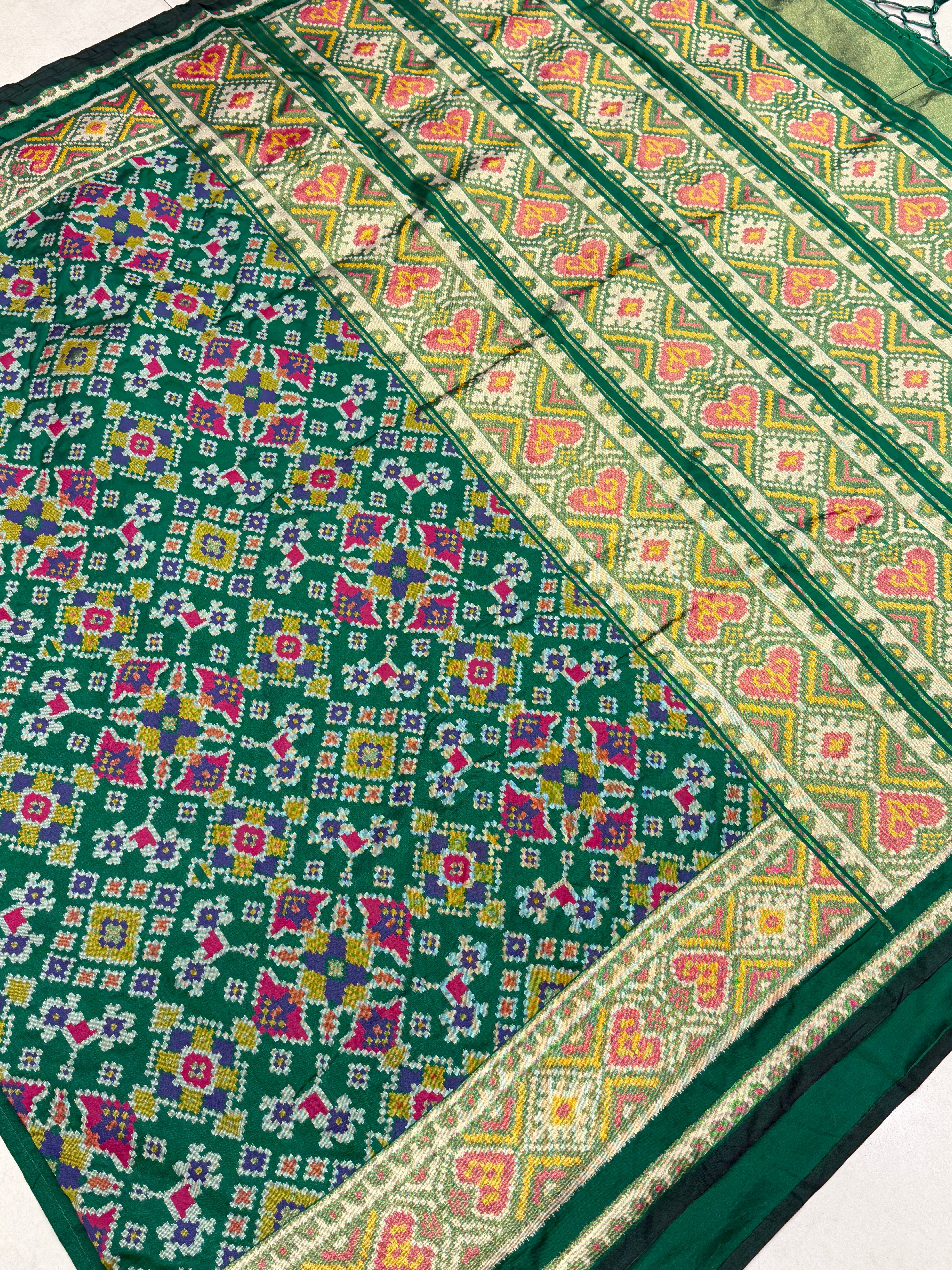 Bottle Green Manek Chowk Semi Silk Weaved Patan Patola Saree