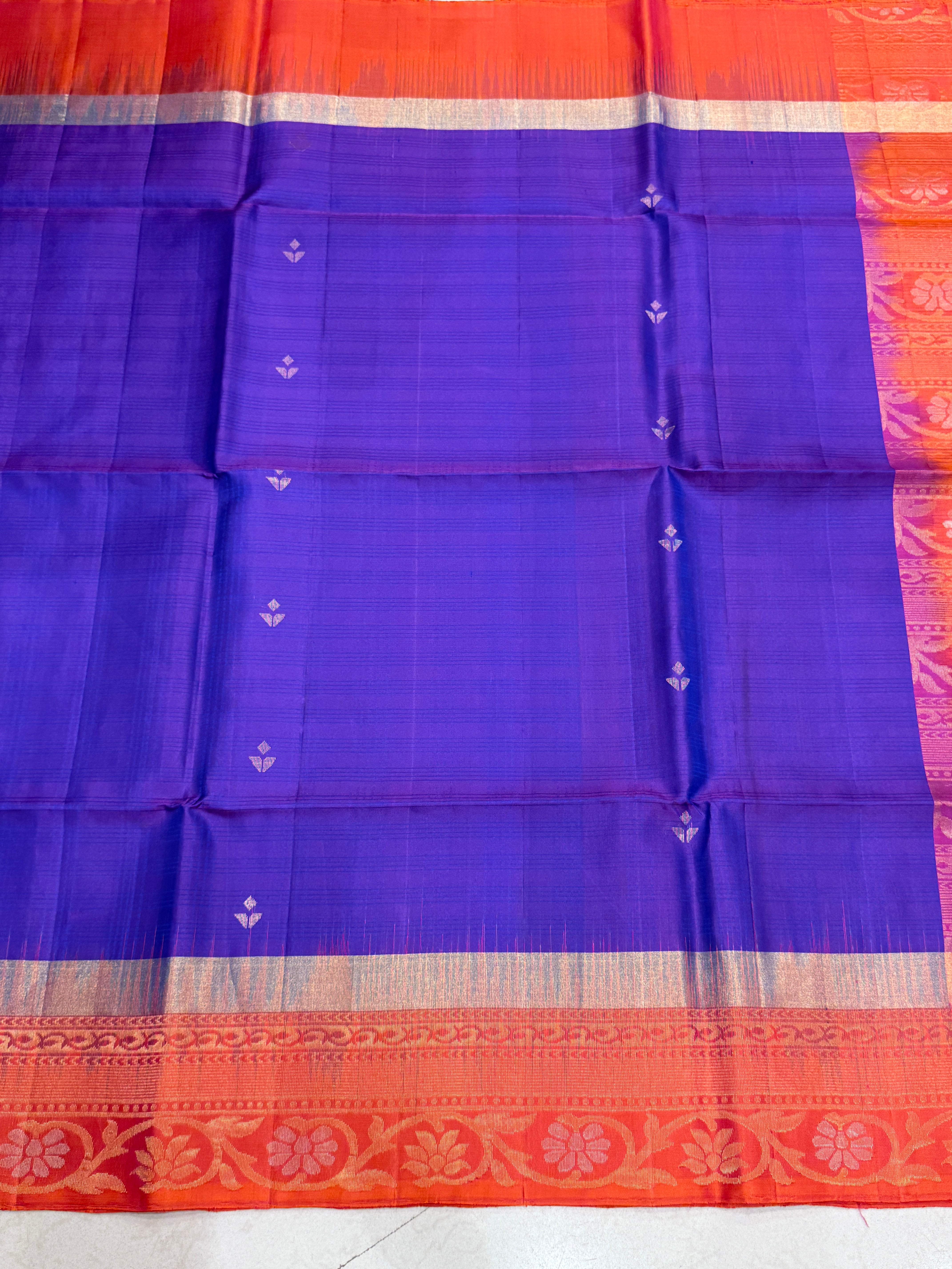 Purple Orange Small Buttis Handloom Kanchipuram Pure Silk Saree