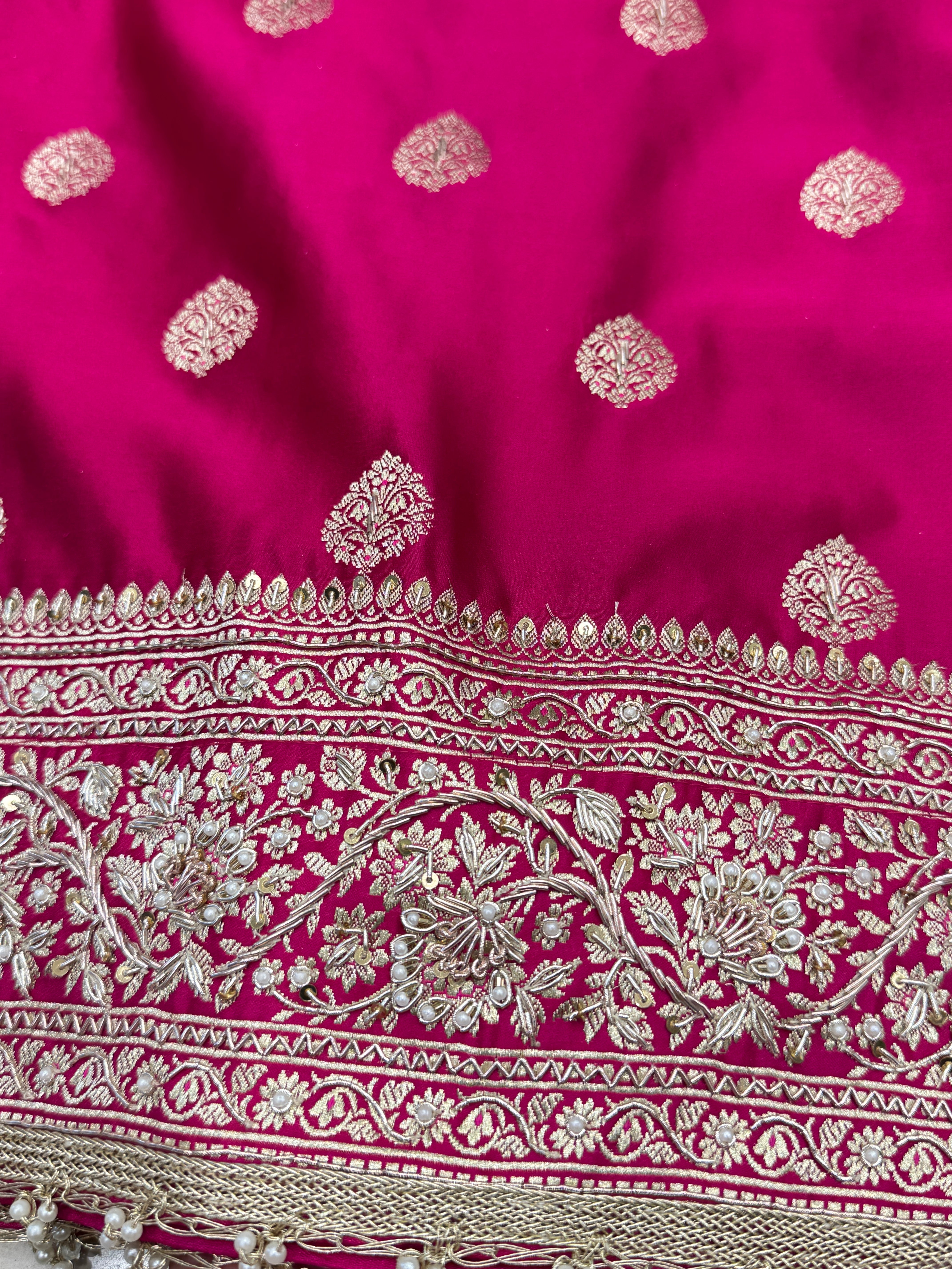 Rani Pink Banarasi Zardosi Knot Embroidery Saree