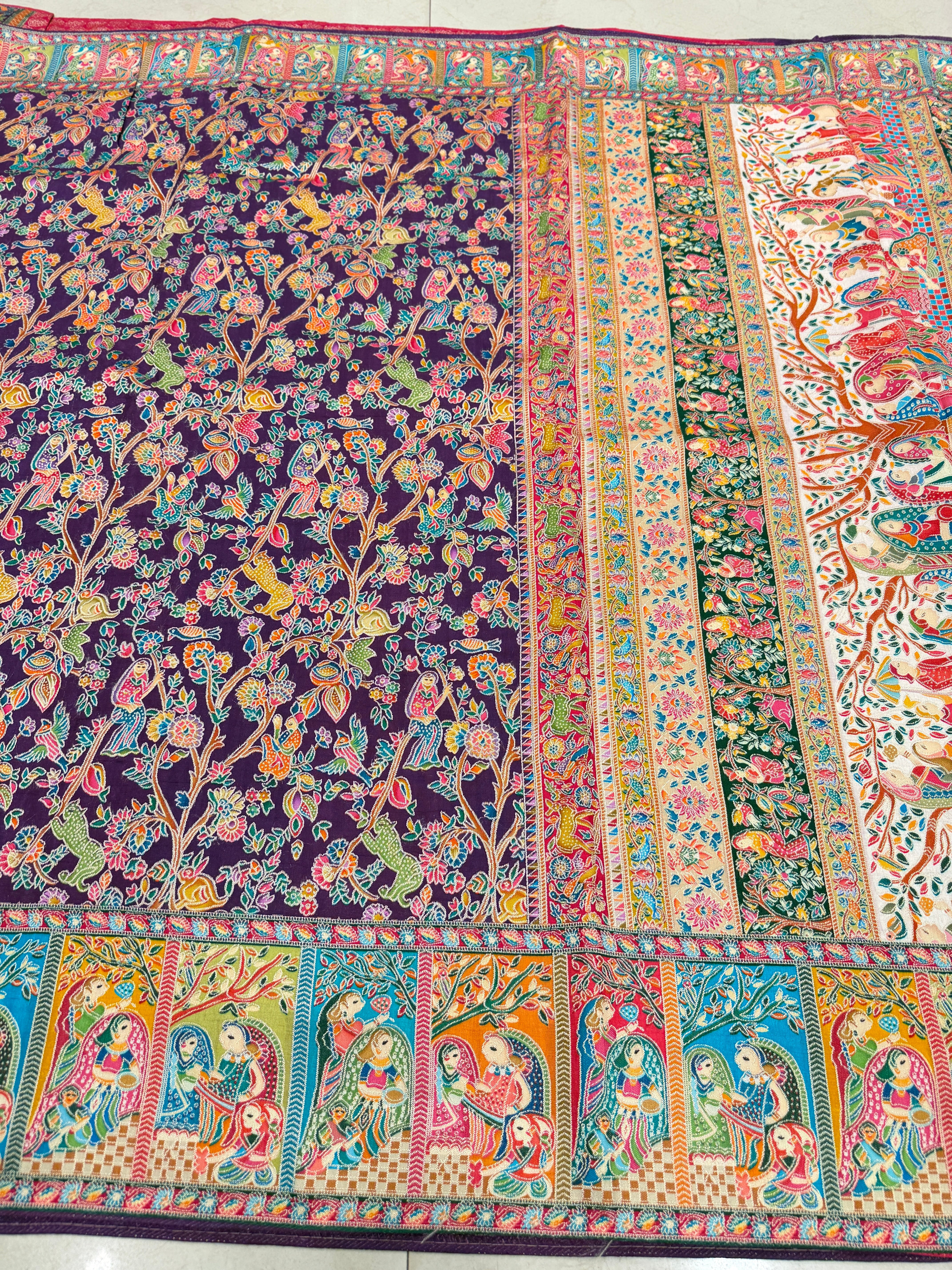 Wine Baluchari Weaved Pashmina Style Multi Colour Saree