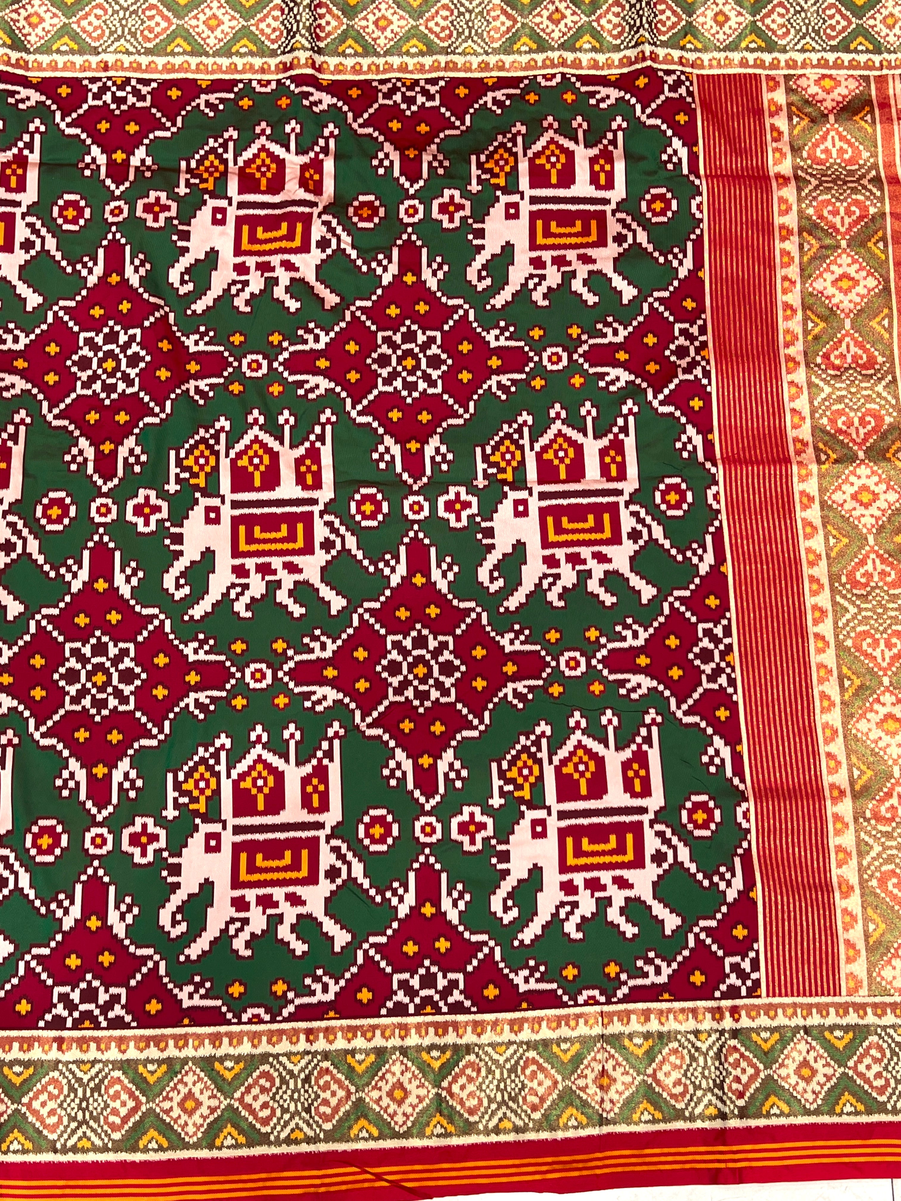 Maroon Green Chabdi Elephant Semi Silk Weaved Patan Patola Saree