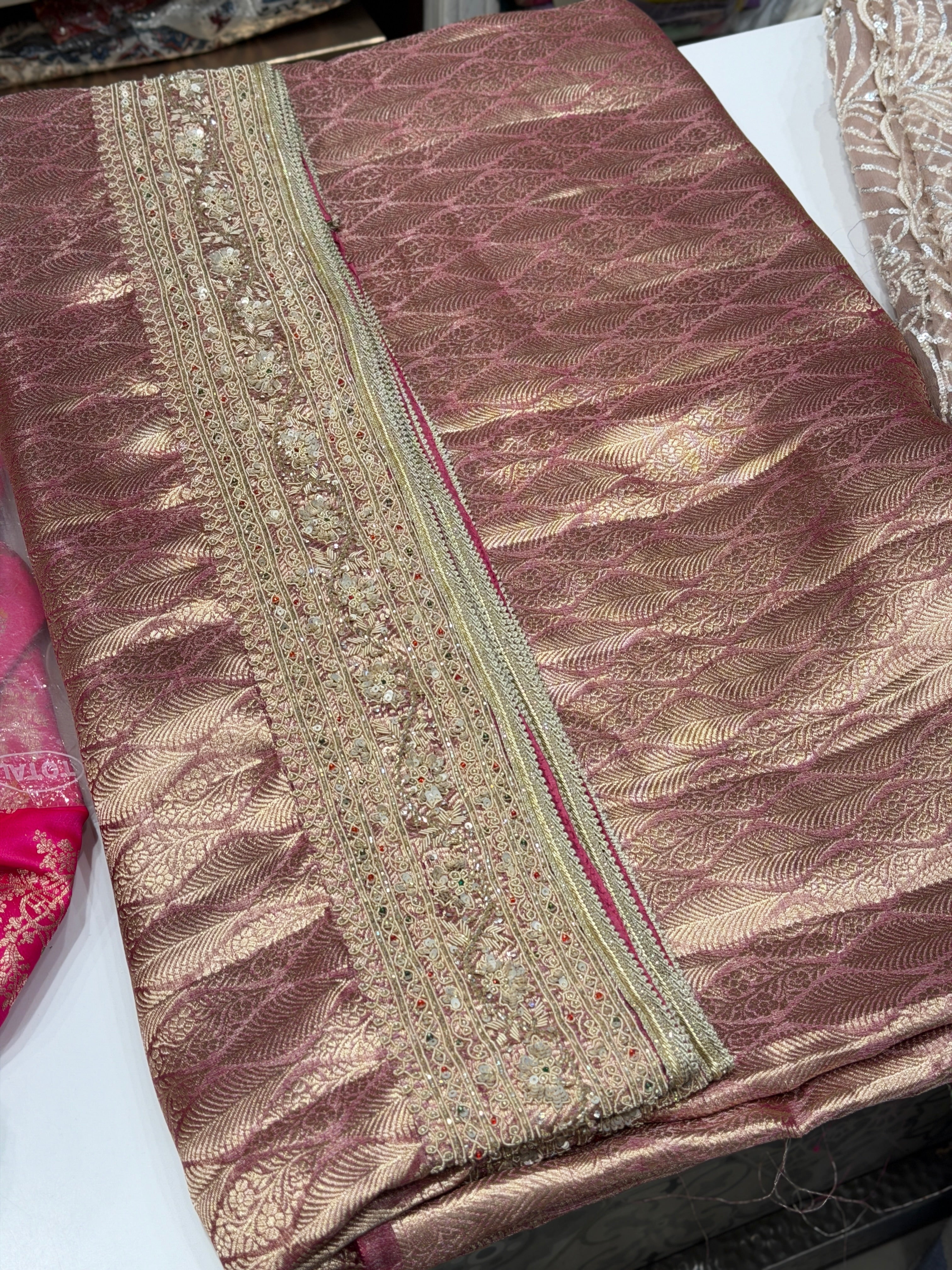 Red Tissue Kanjivaram Contemporary Hand Embroidery Saree