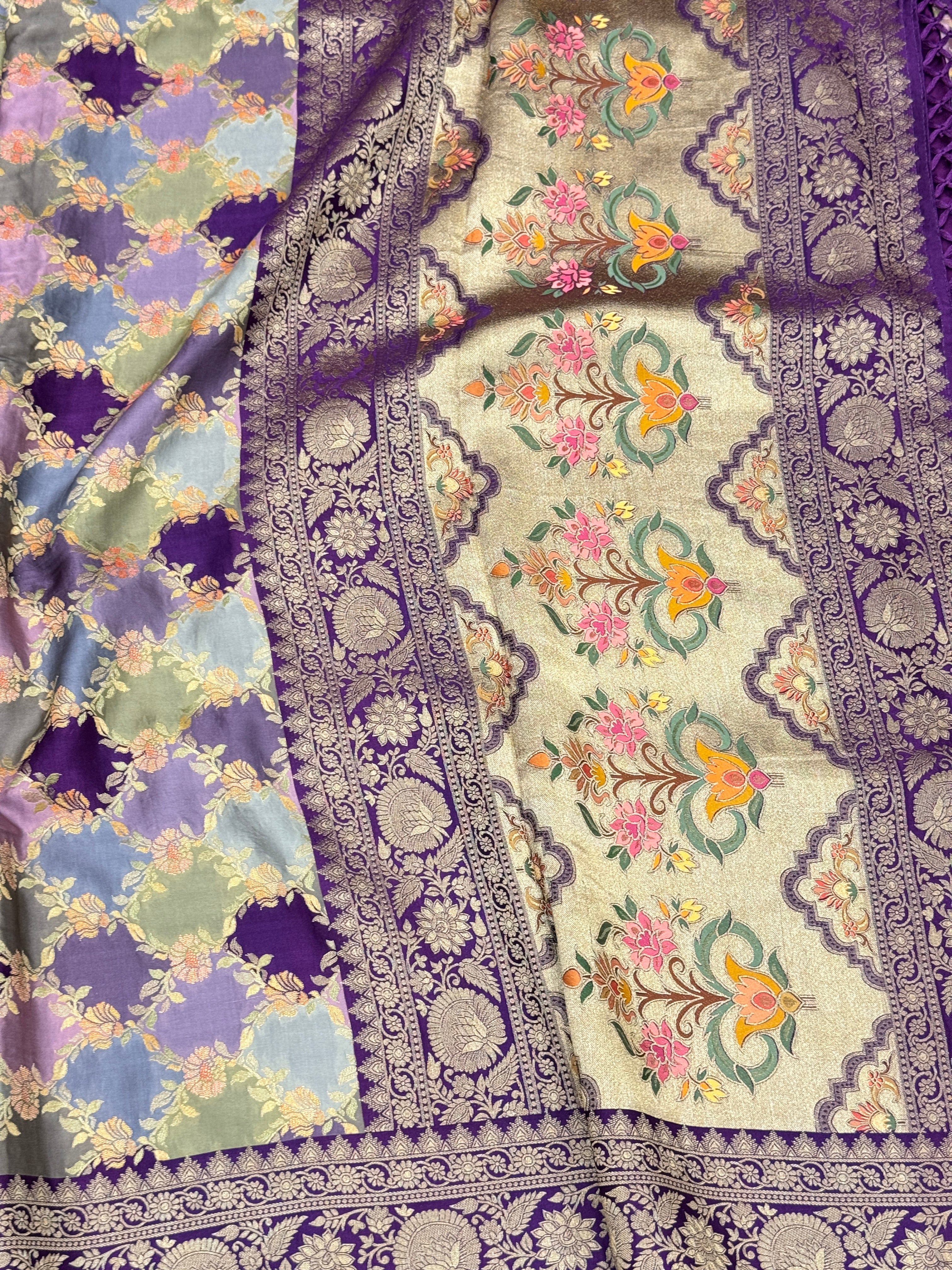 Violet Banarasi Modal Rangkat Jaal Saree