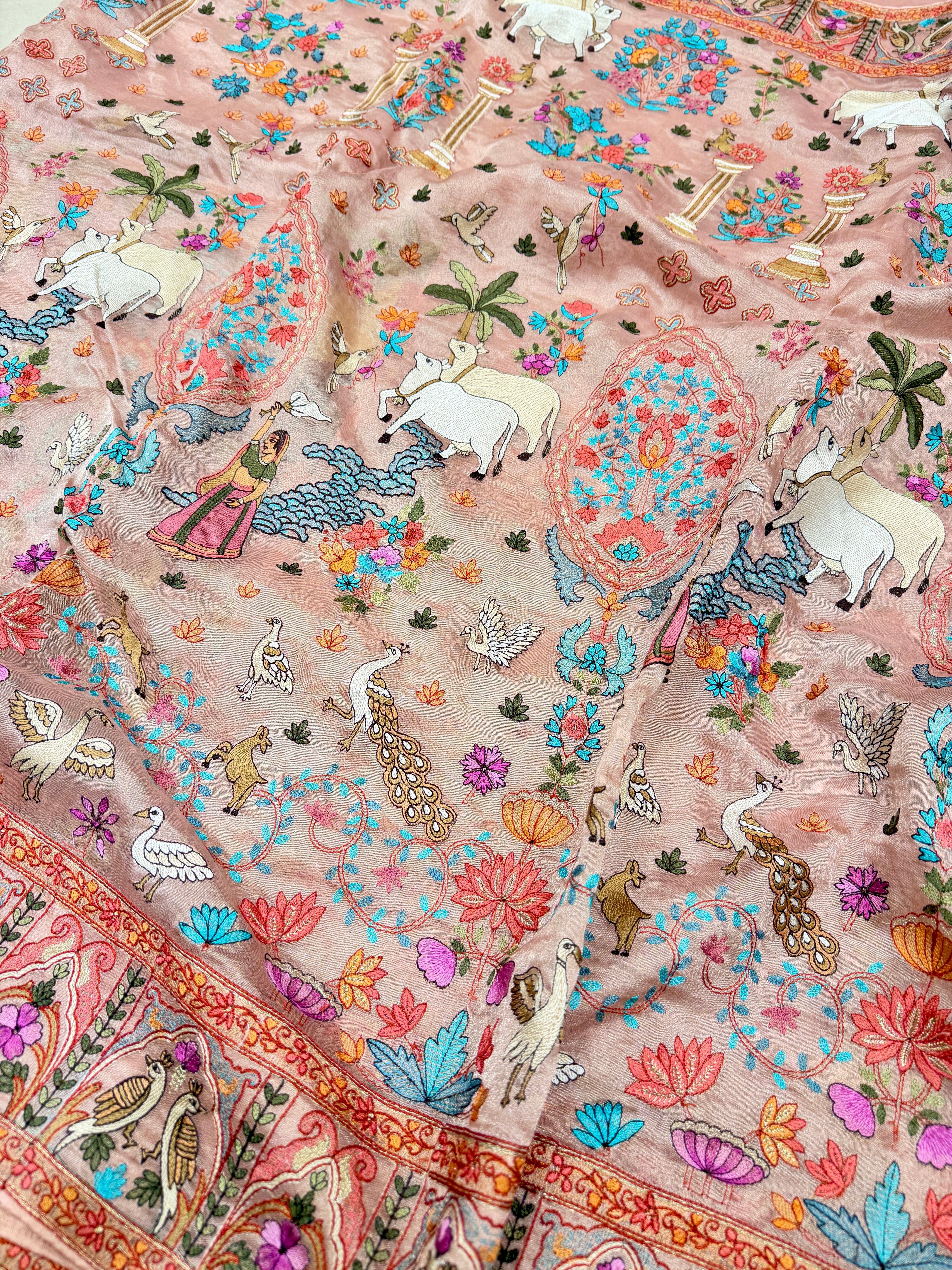 Pink Jamdani Style Embroidery Tissue Silk Saree