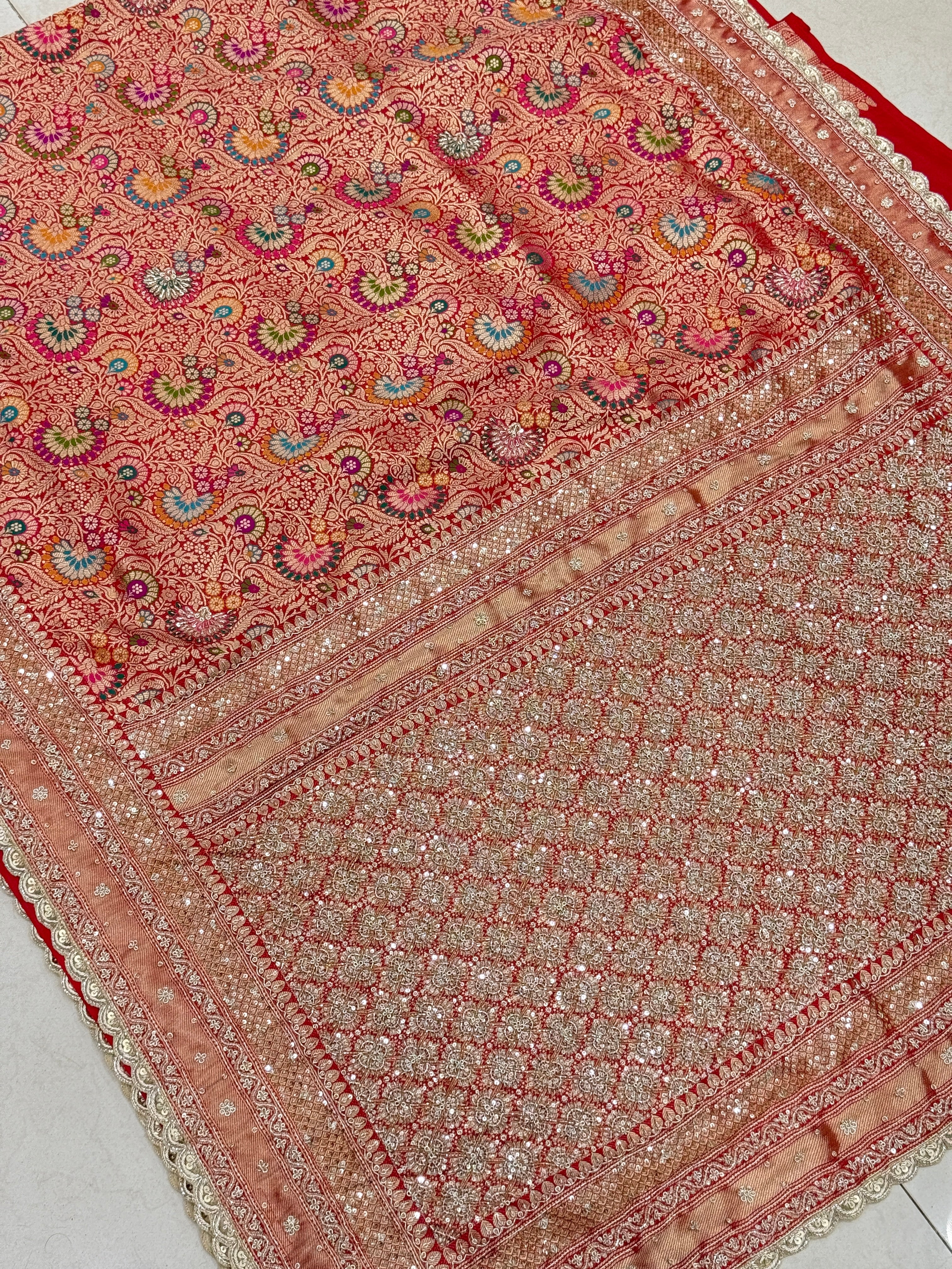 Red Banarasi Khinkhwab Zardosi Embroidery Saree