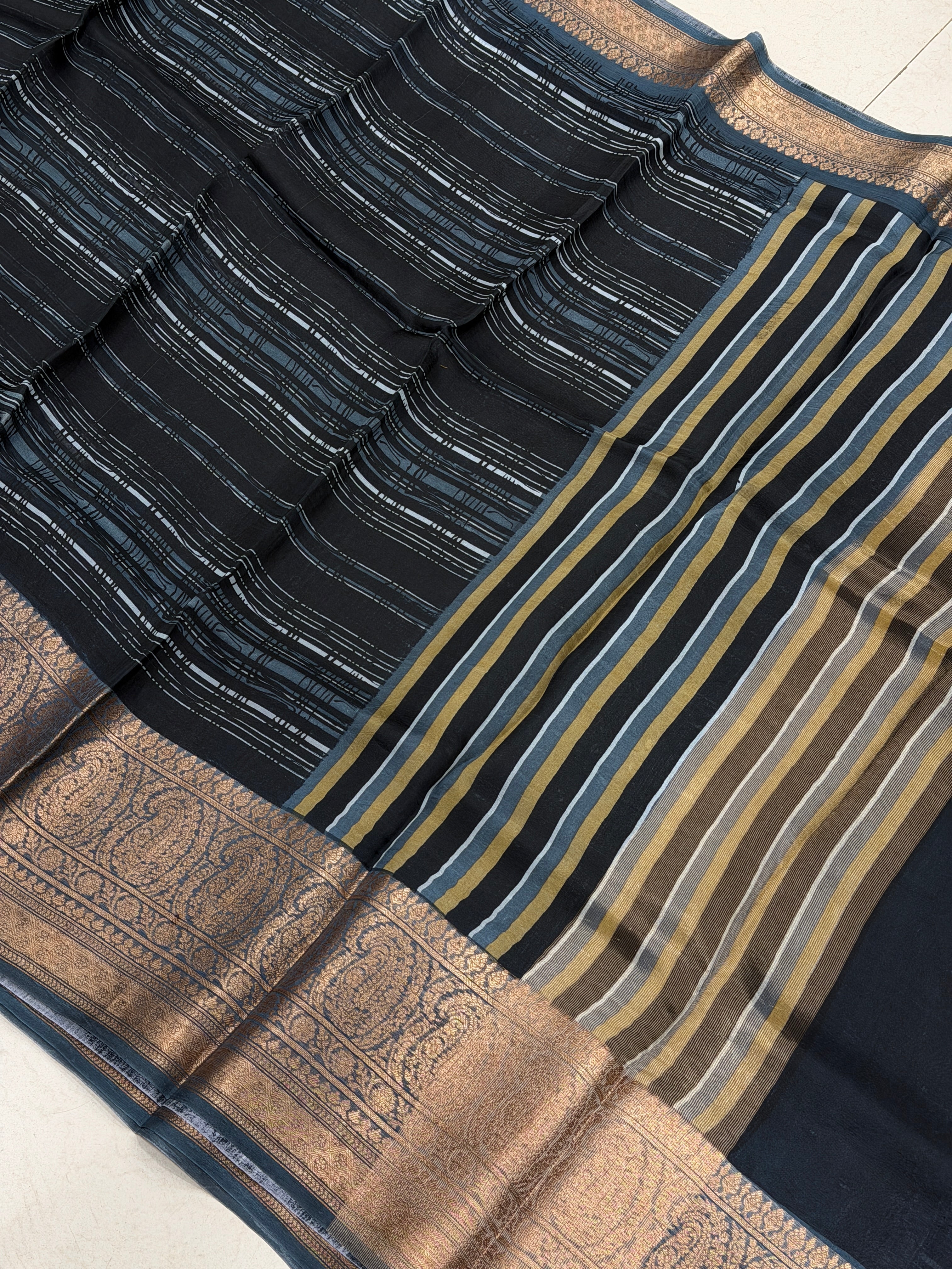 Black Contemporary Pure Banarasi Kora Silk Saree