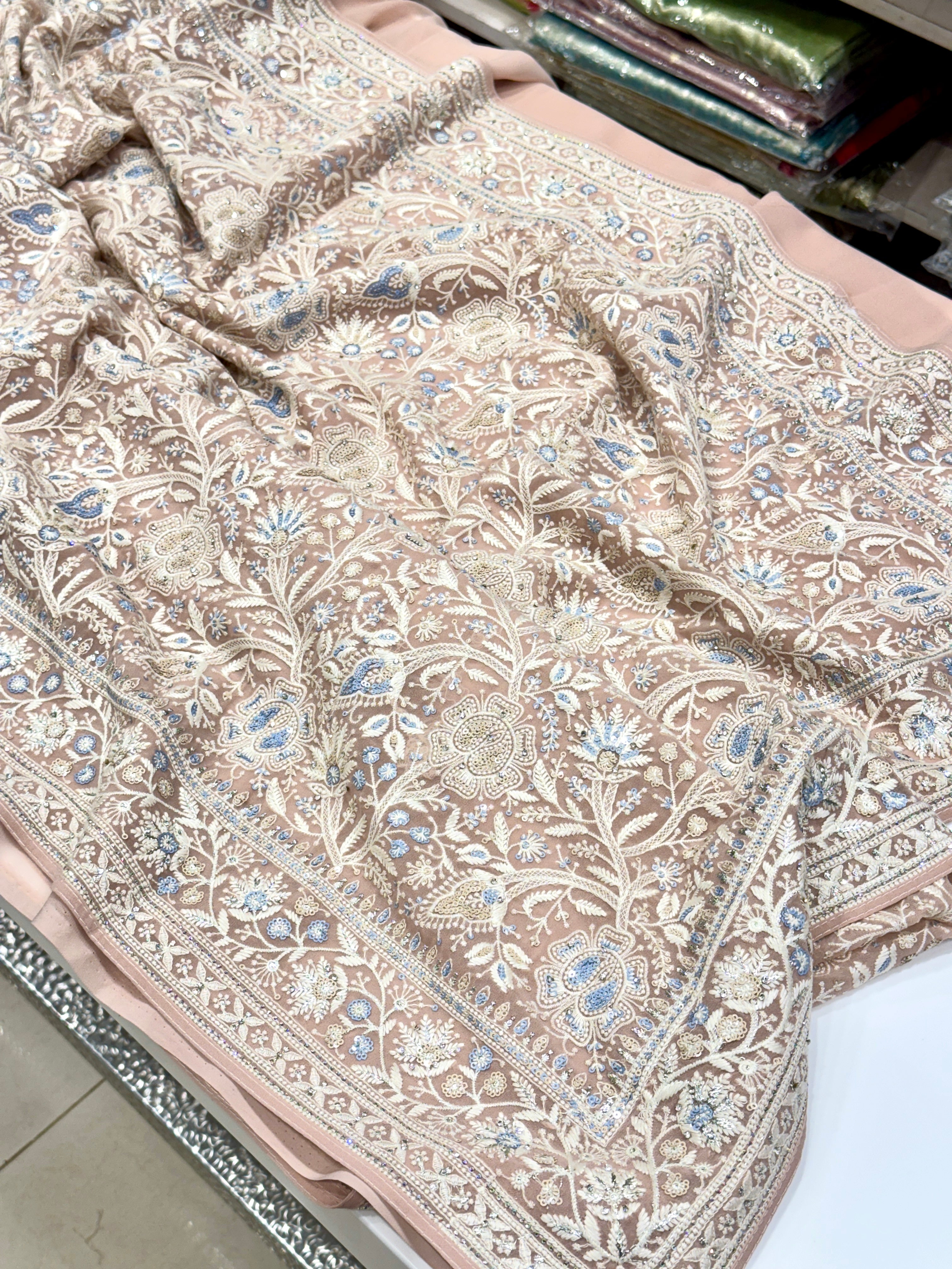 Nude Pink Chikankari Saree